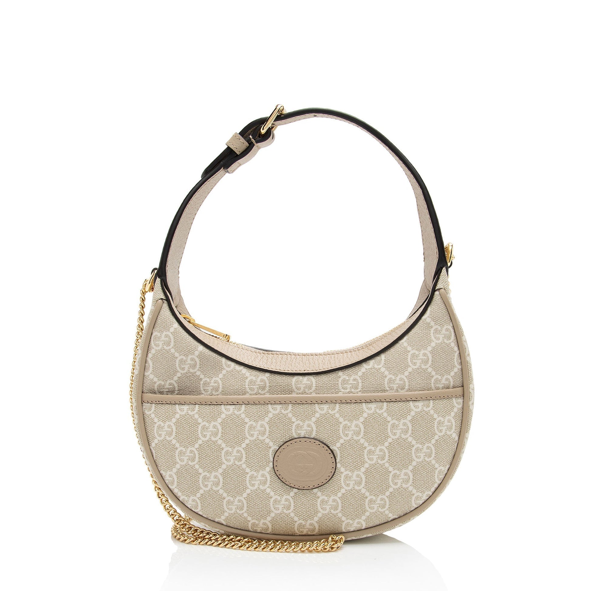 Gucci GG Supreme Half Moon SHF-GZ3MI8 Leather Canvas White Beige Shoulder Bag
