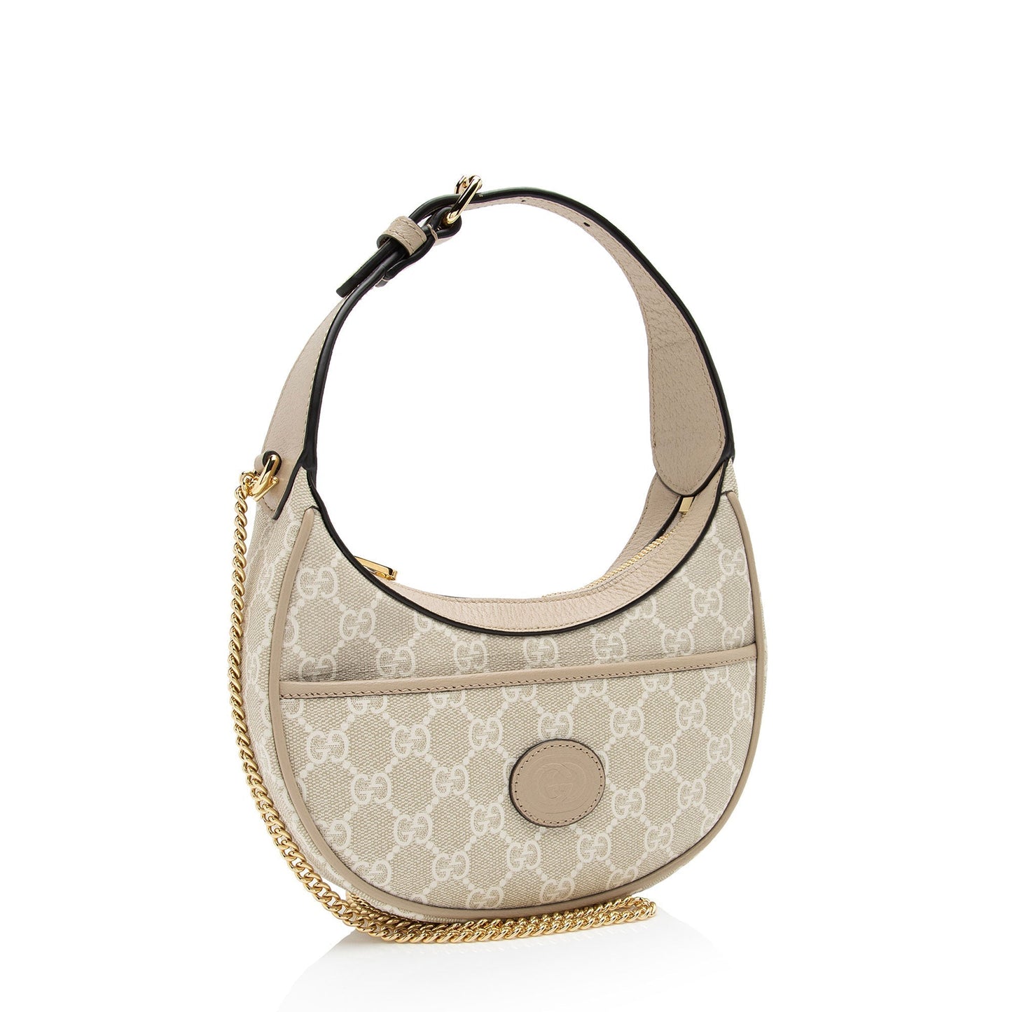 Gucci GG Supreme Half Moon SHF-GZ3MI8 Leather Canvas White Beige Shoulder Bag
