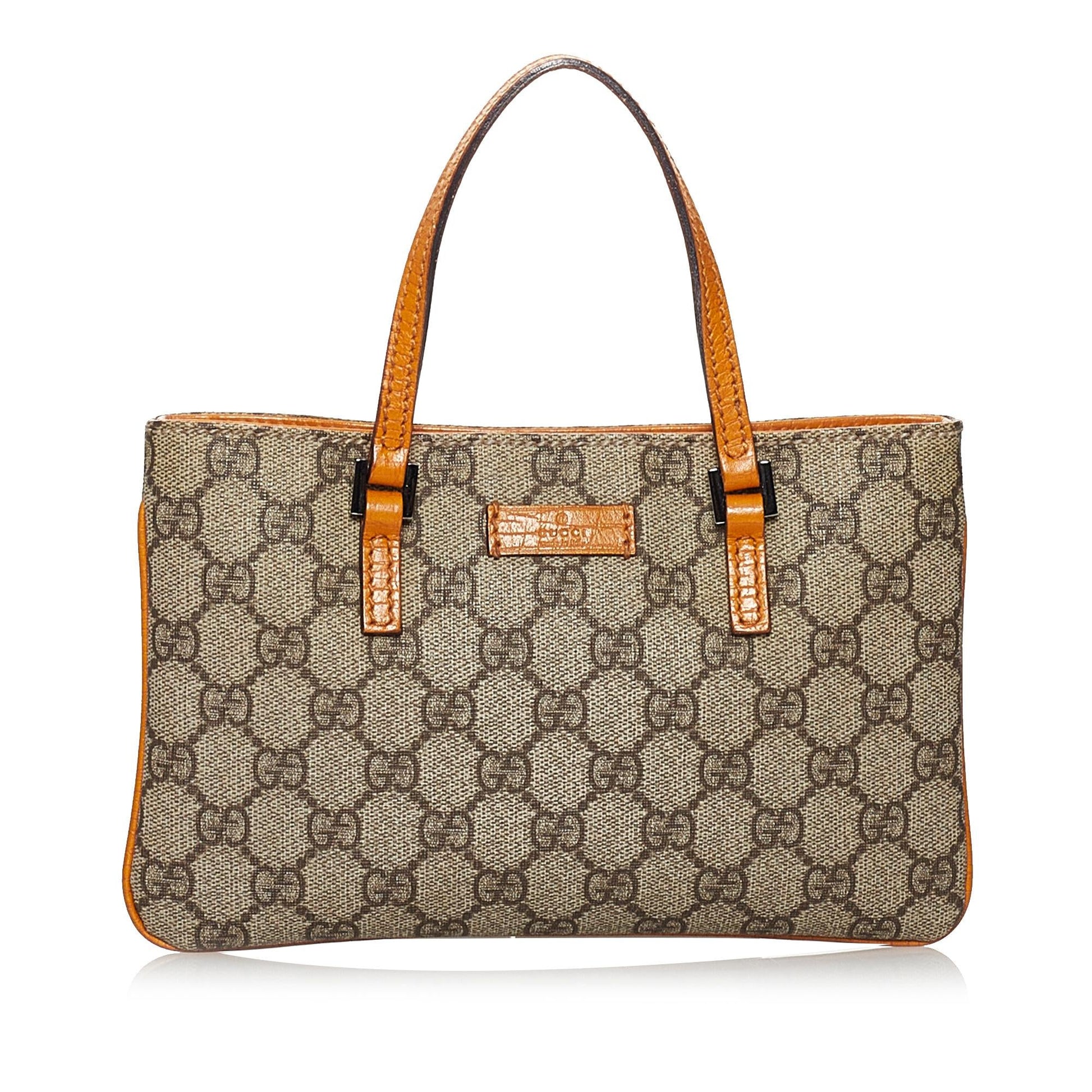 Gucci GG Supreme SHG Canvas Brown Orange Satchel Bag