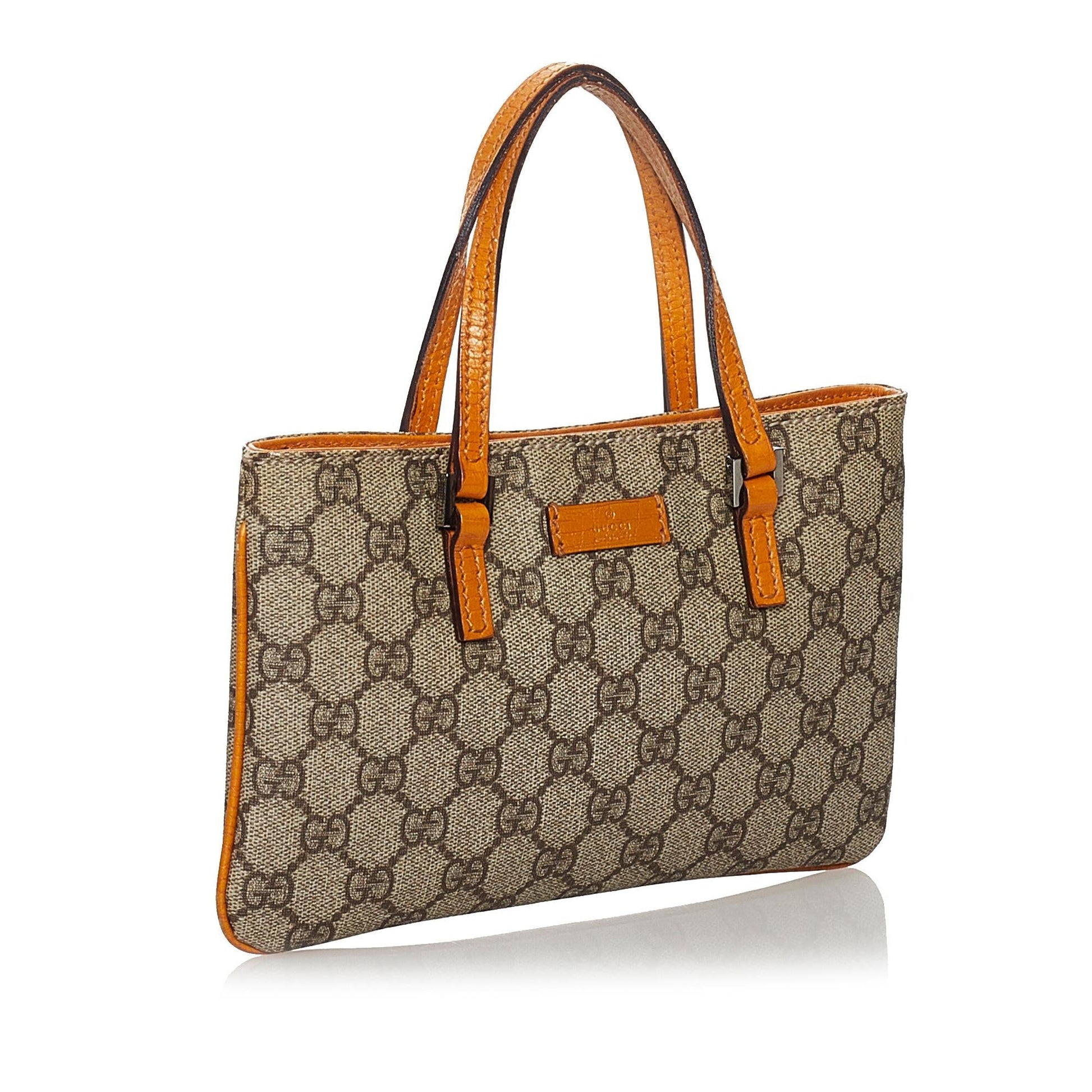 Gucci GG Supreme SHG Canvas Brown Orange Satchel Bag