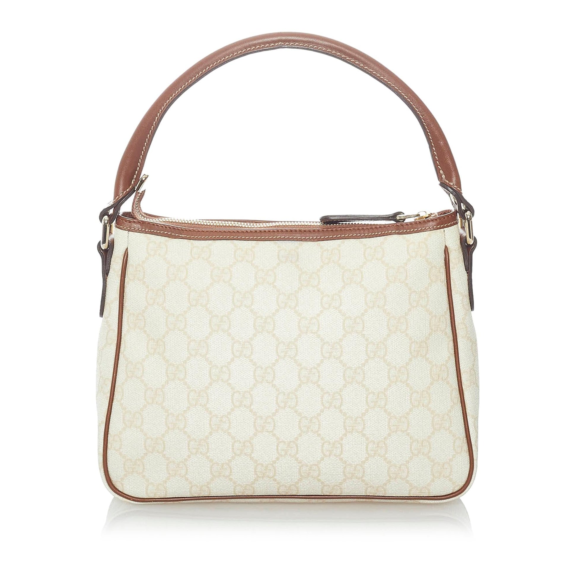 Gucci GG Supreme SHG Canvas White Brown Satchel Bag