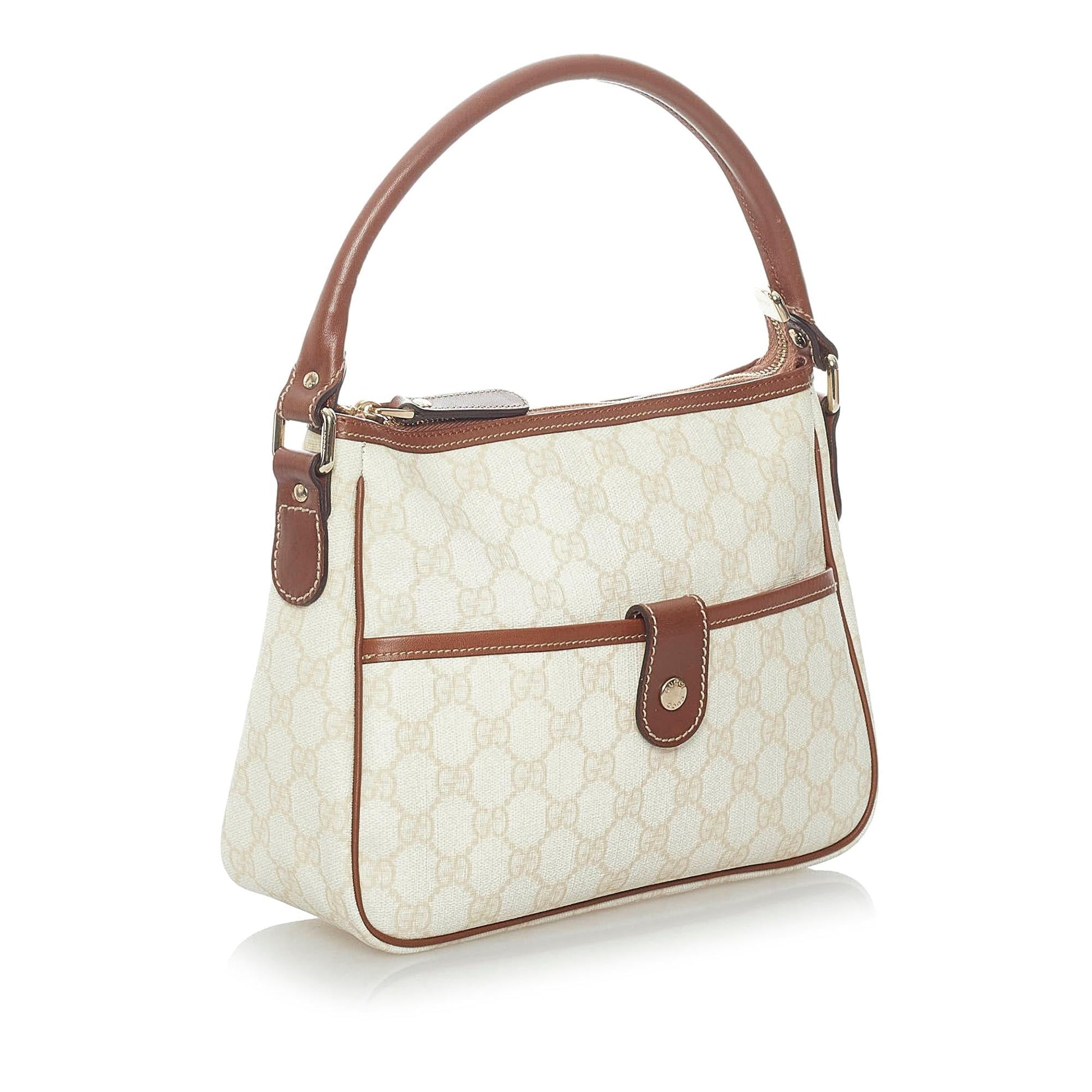 Gucci GG Supreme SHG Canvas White Brown Satchel Bag