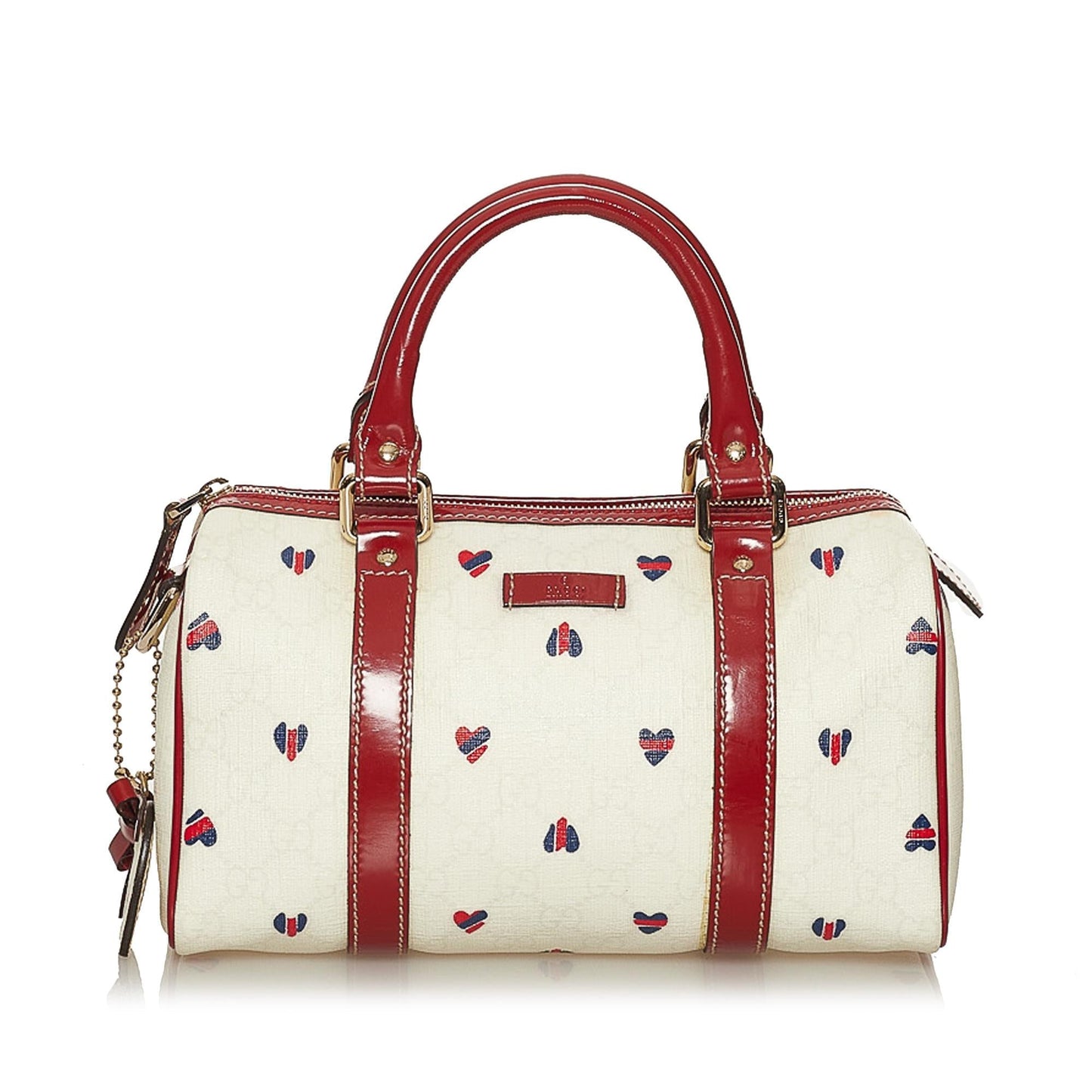 Gucci GG Supreme Hearts Joy Boston Leather Canvas Patent White Satchel Bag