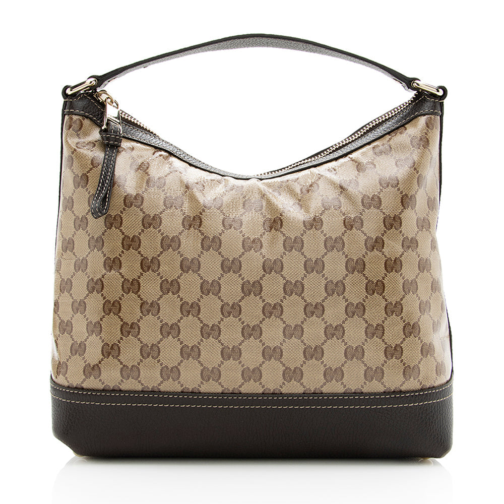 Gucci GG Supreme SHF Leather Canvas Brown Beige Shoulder Bag