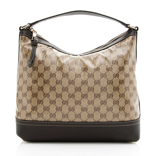 Gucci GG Supreme SHF Leather Canvas Brown Beige Shoulder Bag