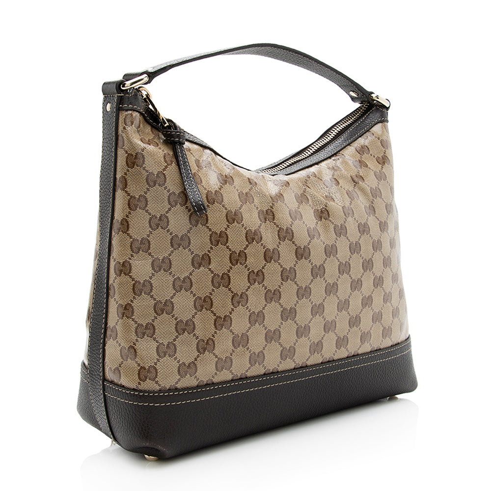 Gucci GG Supreme SHF Leather Canvas Brown Beige Shoulder Bag