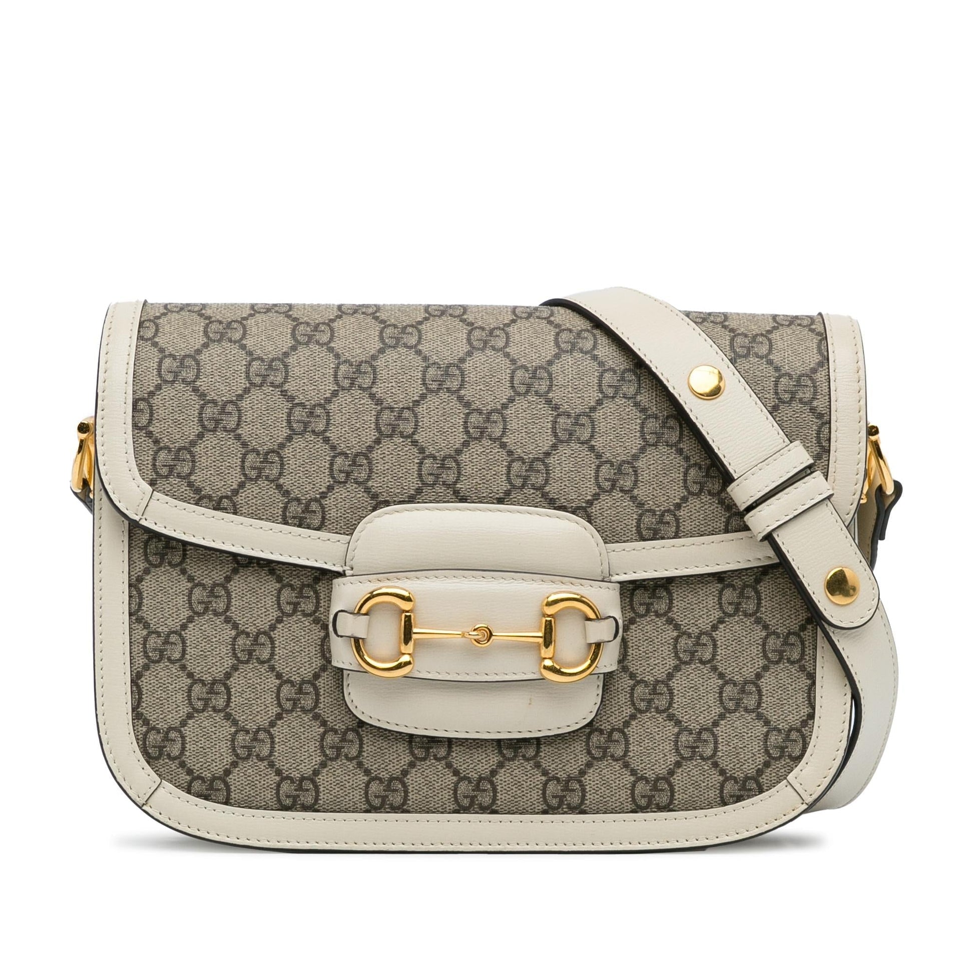 Gucci GG Supreme Horsebit SHG-hjtQvv Canvas Calf White Brown Crossbody Bag