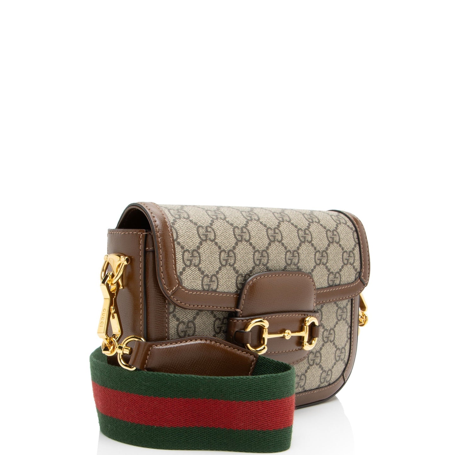 Gucci GG Supreme Horsebit Leather Canvas Nylon Brown Crossbody Bag