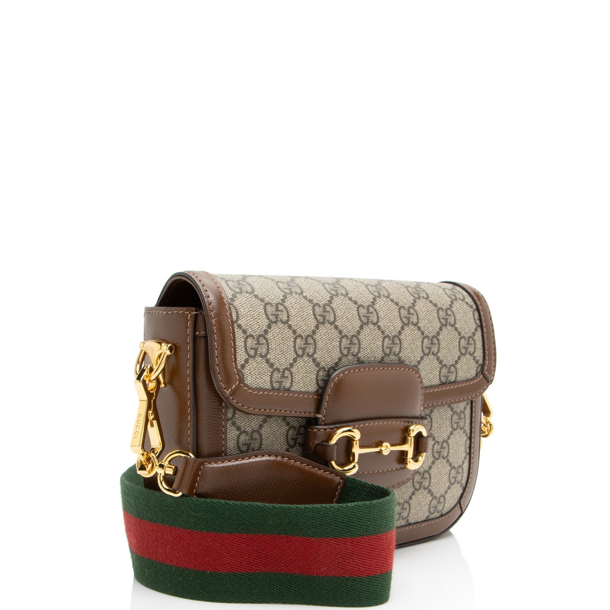 Gucci GG Supreme Horsebit Leather Canvas Nylon Brown Crossbody Bag
