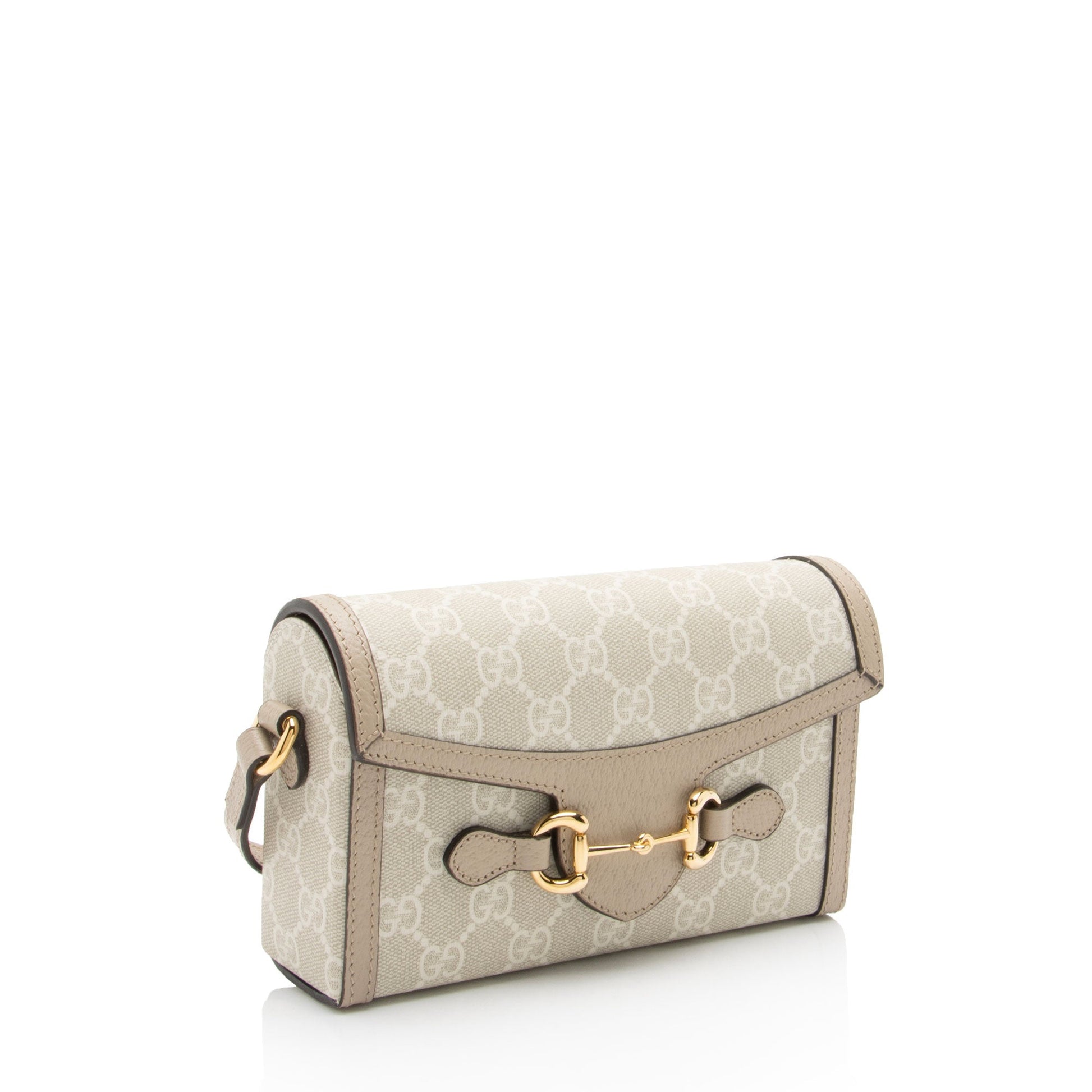 Gucci GG Supreme Horsebit SHF-FQ4V0d Leather Canvas Beige Mini Crossbody Bag