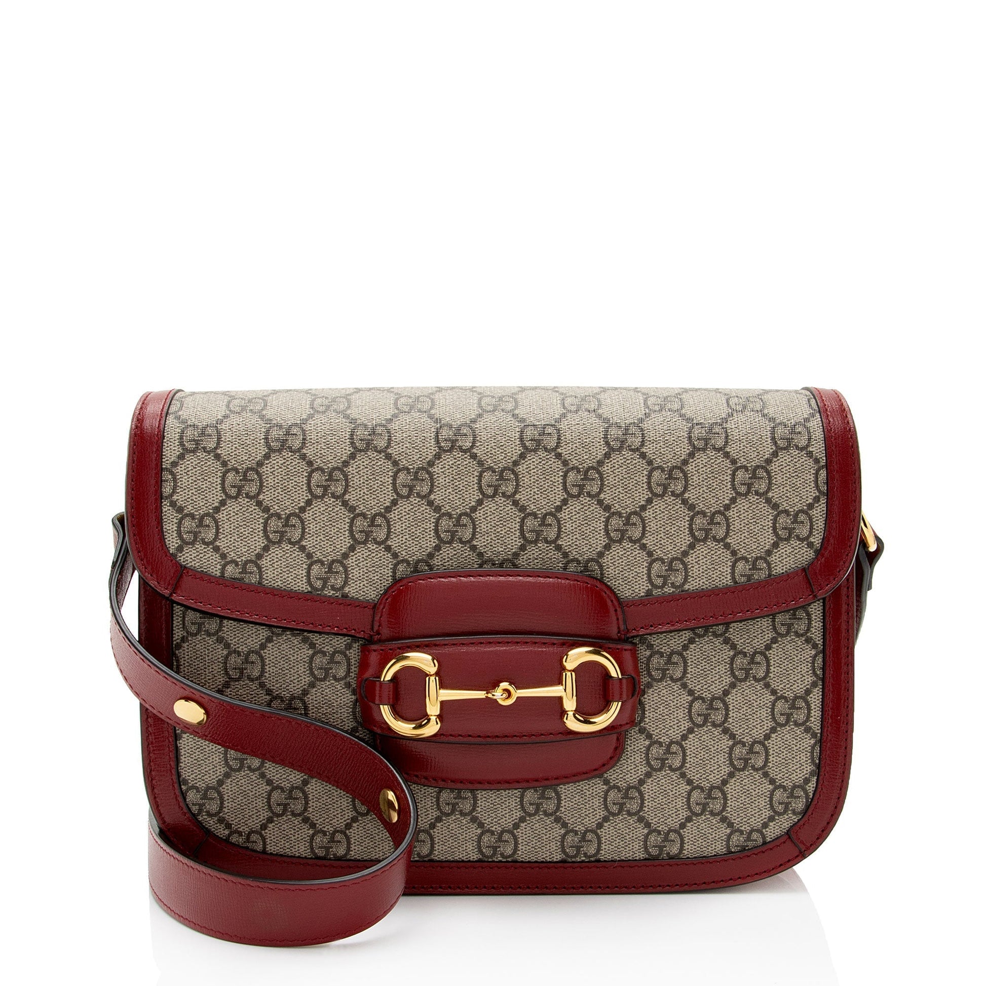 Gucci GG Supreme Horsebit SHF-aGjQ4R Leather Canvas Beige Red Crossbody Bag