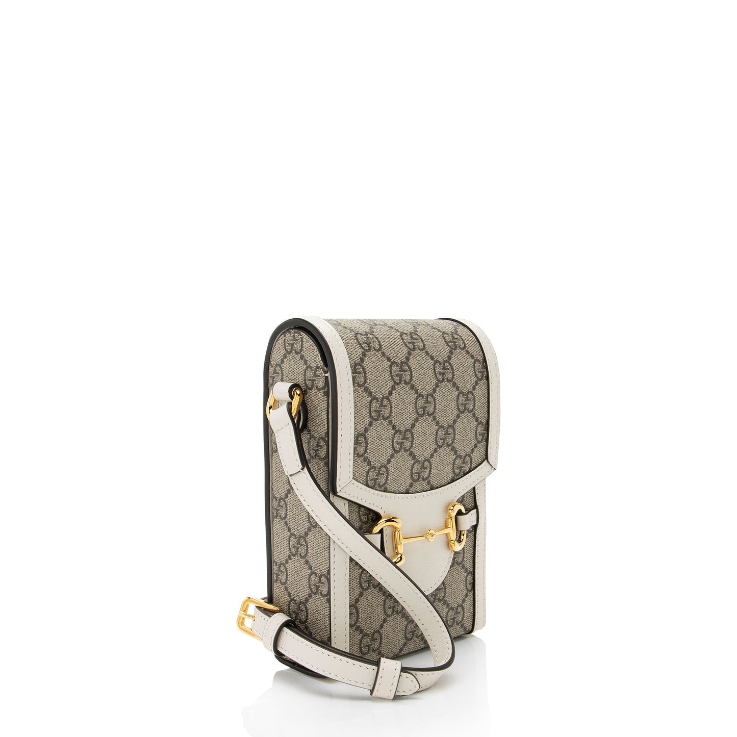 Gucci GG Supreme Horsebit Vertical SHF-eO3rqs Leather Canvas White Beige Crossbody Bag