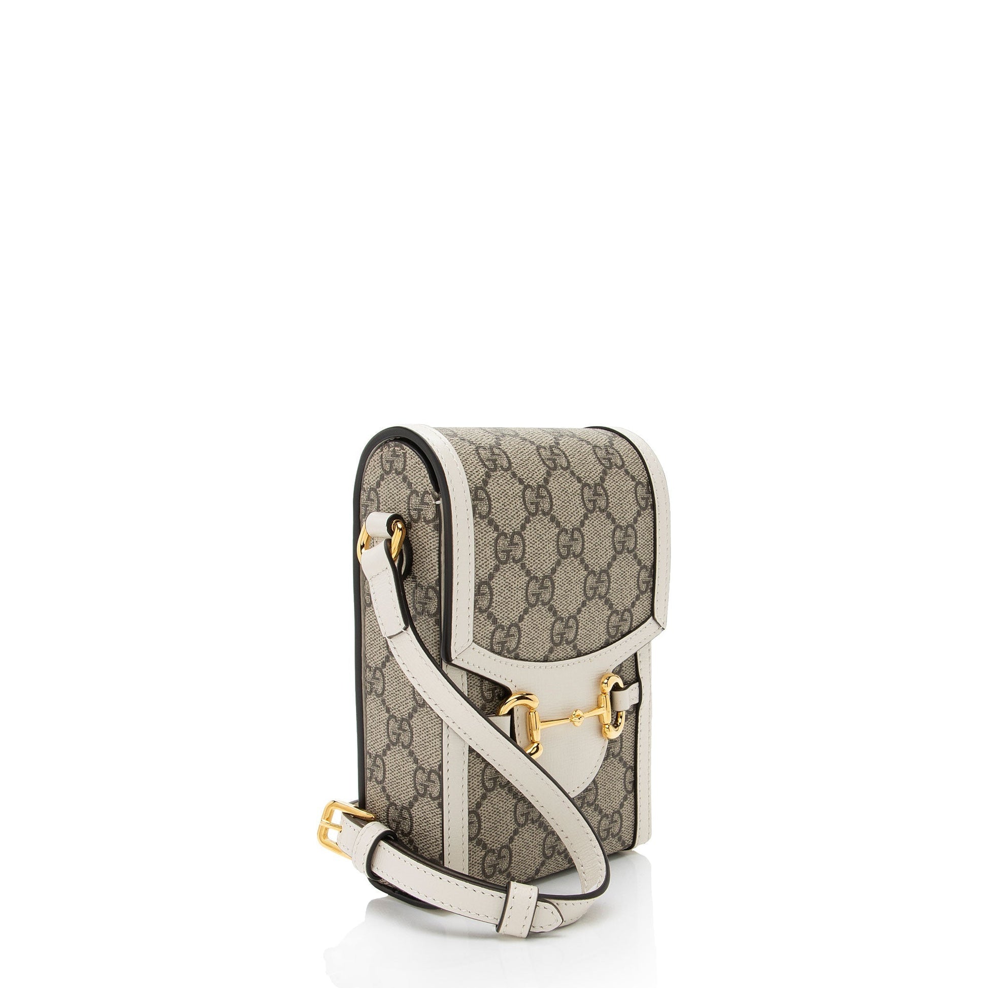 Gucci GG Supreme Horsebit Vertical SHF-eO3rqs Leather Canvas White Beige Crossbody Bag