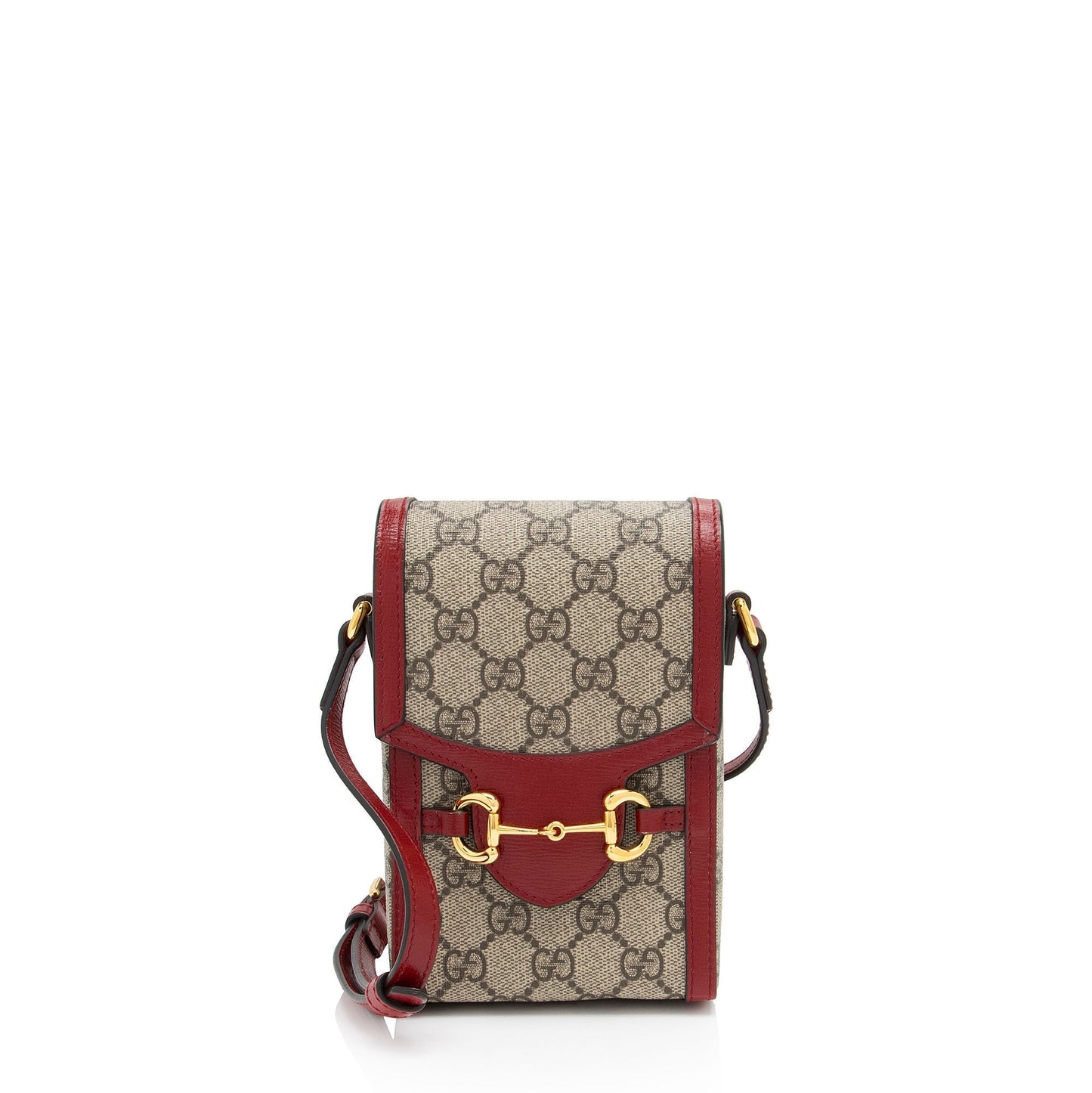 Gucci GG Supreme Horsebit Vertical SHF-ue12O9 Leather Canvas Beige Red Crossbody Bag