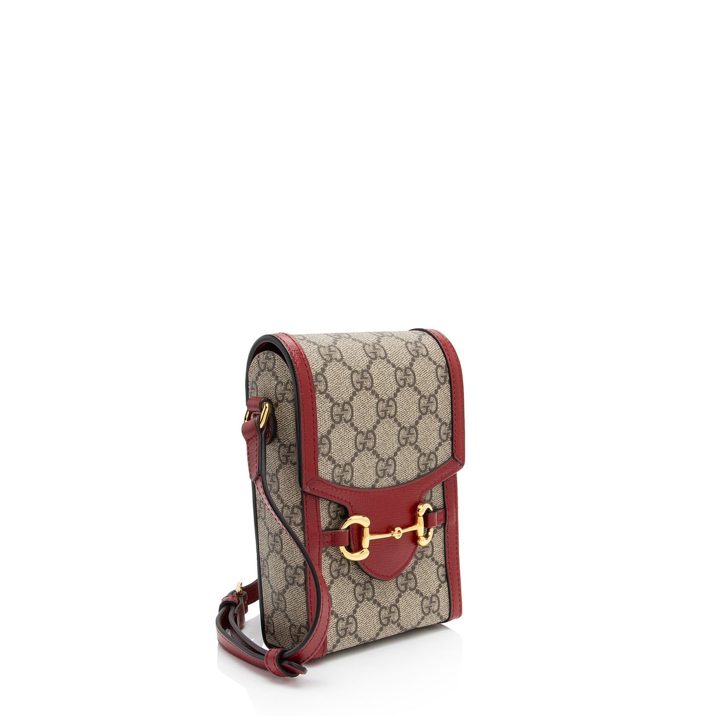 Gucci GG Supreme Horsebit Vertical SHF-ue12O9 Leather Canvas Beige Red Crossbody Bag