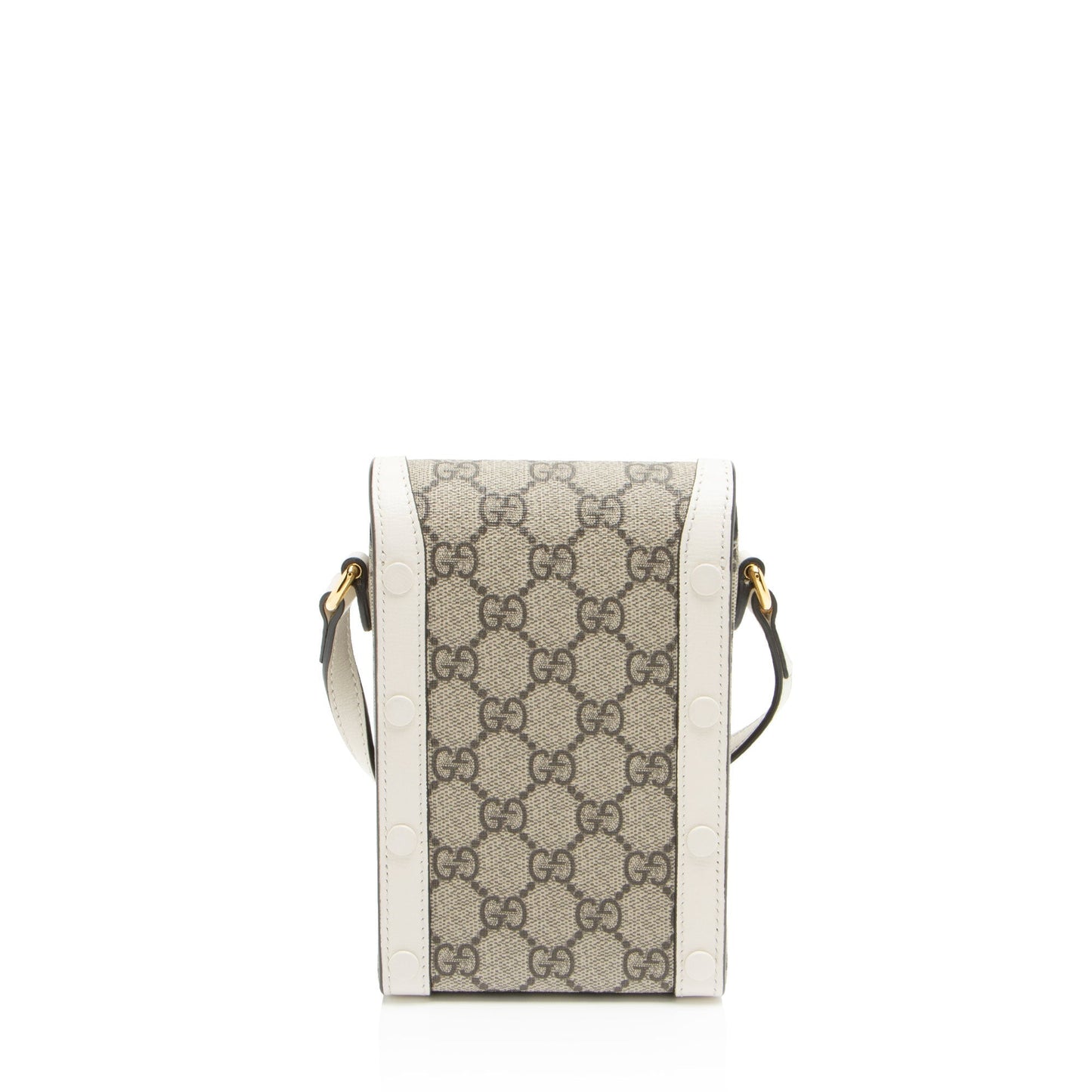 Gucci GG Supreme Horsebit Vertical Leather Canvas White Beige Crossbody Bag