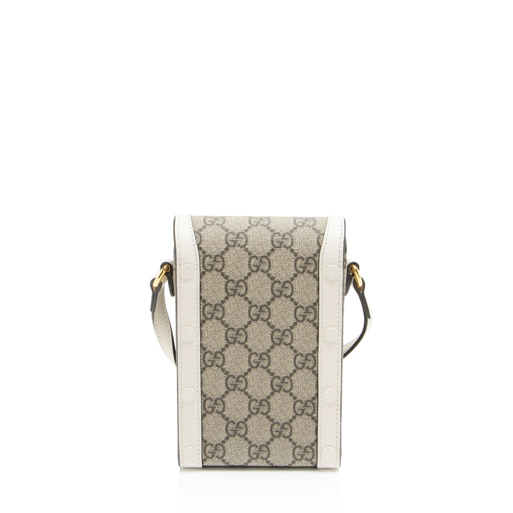 Gucci GG Supreme Horsebit Vertical Leather Canvas White Beige Crossbody Bag