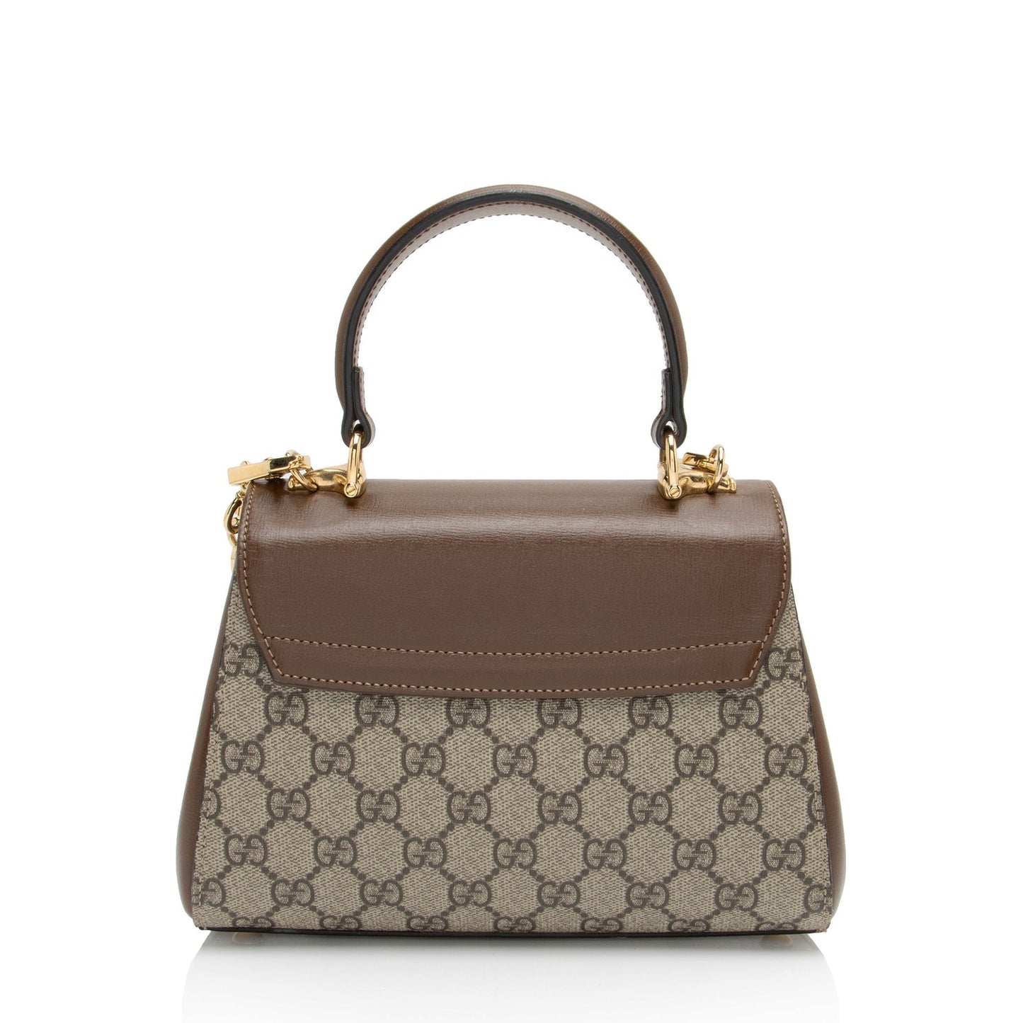 Gucci GG Supreme Horsebit Chain Top Leather Canvas Brown Small Crossbody Bag
