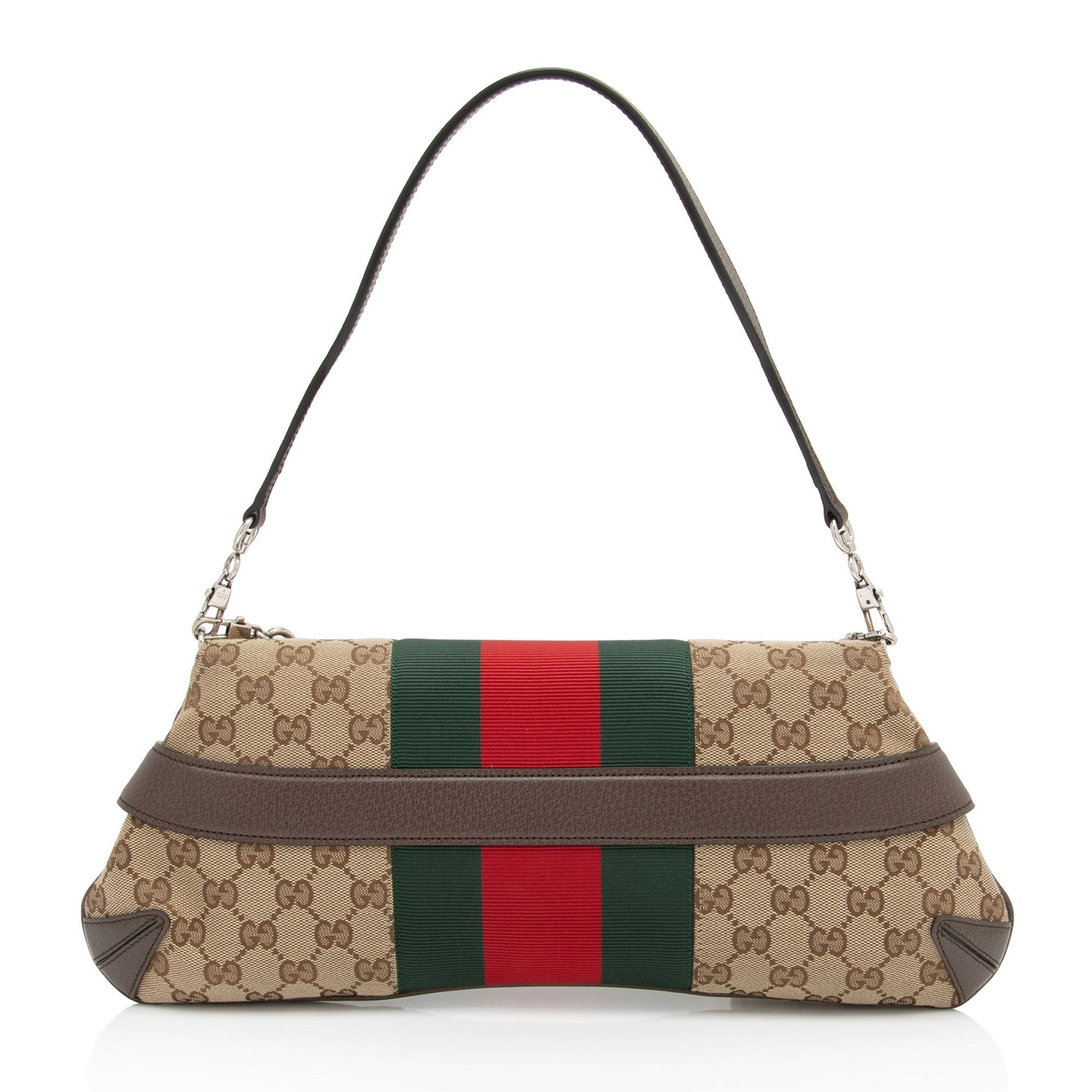 Gucci GG Supreme Horsebit Web Chain Leather Canvas Nylon Brown Shoulder Bag