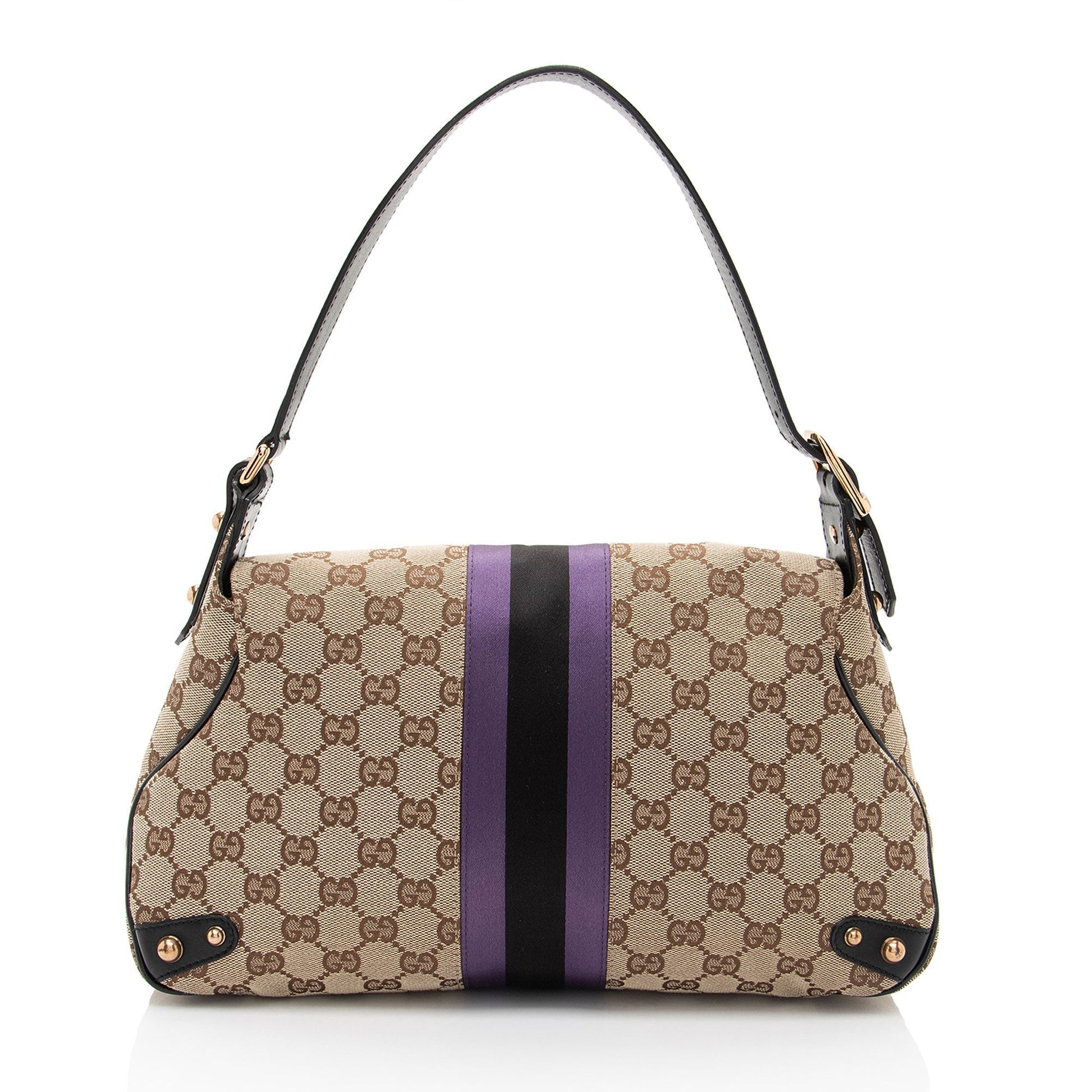 Gucci GG Supreme Horsebit Web Flap Leather Canvas Satin Black Shoulder Bag