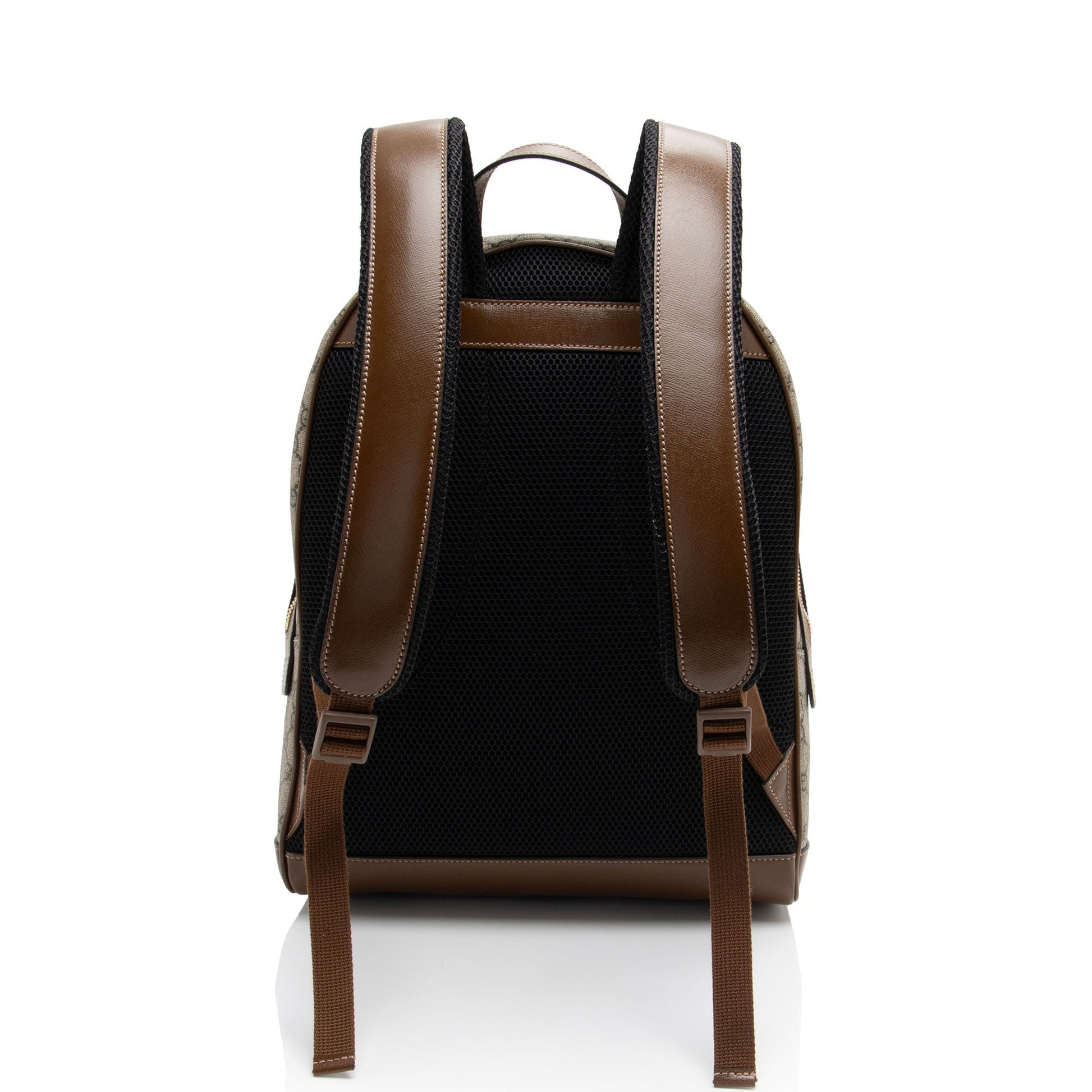 Gucci GG Supreme Interlocking G Backpack Leather Canvas Nylon Brown Shoulder Bag Shf Khisqt