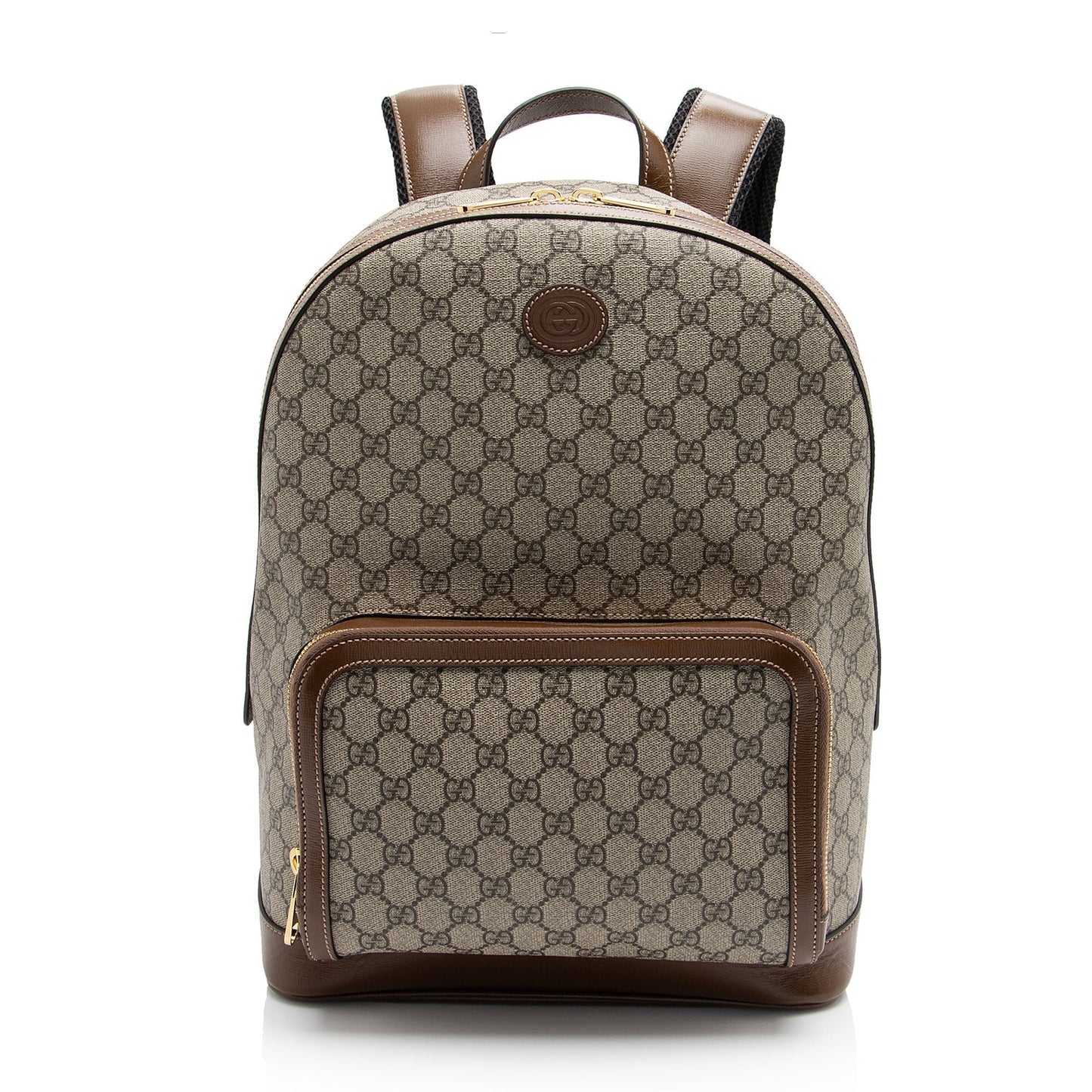 Gucci GG Supreme Interlocking G Backpack Leather Canvas Nylon Brown Shoulder Bag Shf Khisqt