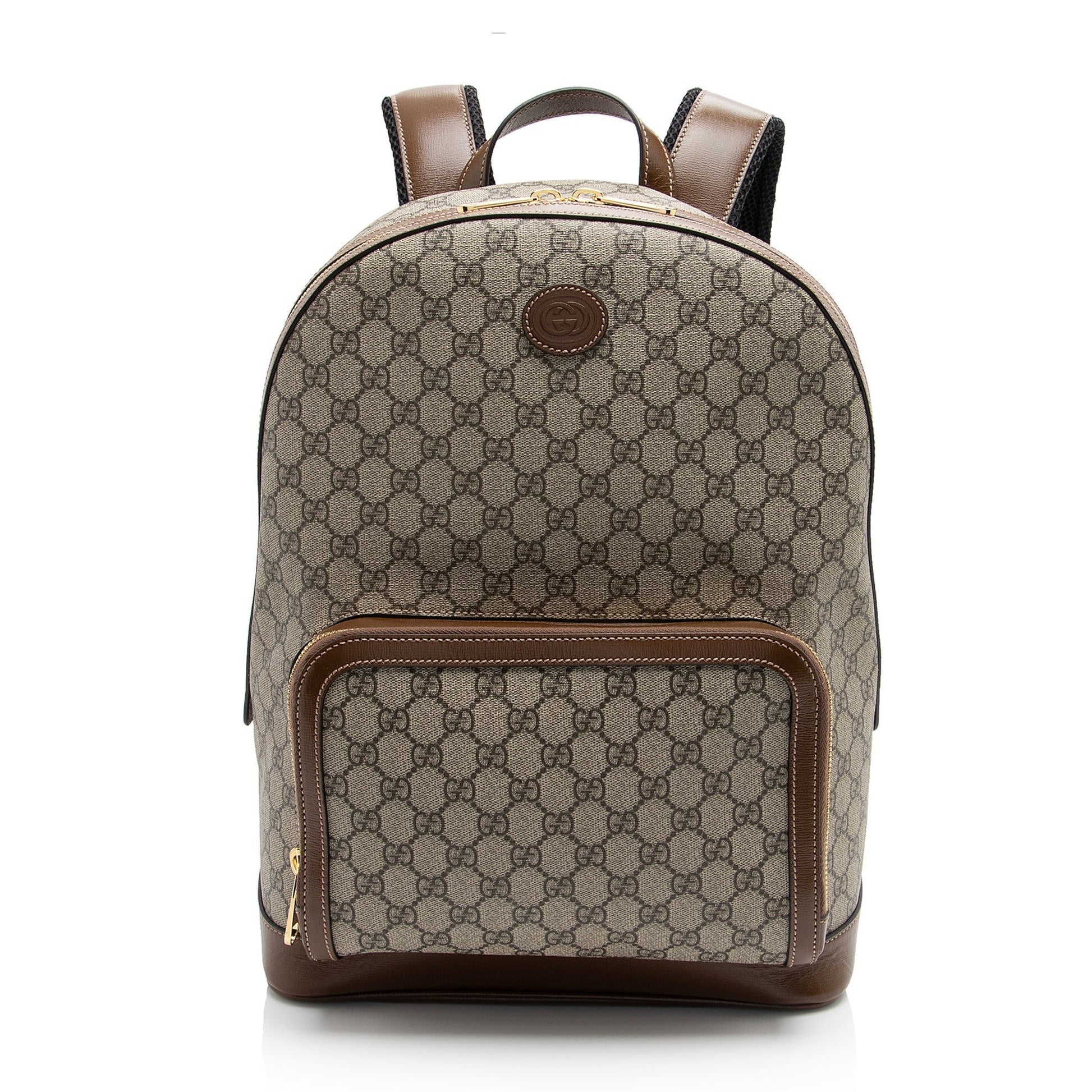 Gucci GG Supreme Interlocking G Backpack Leather Canvas Nylon Brown Shoulder Bag Shf Khisqt