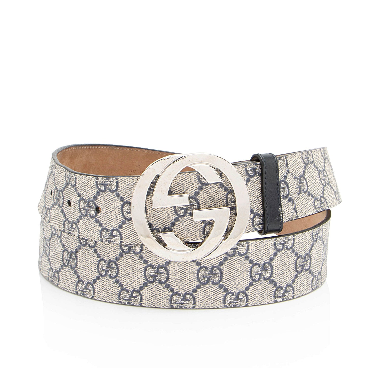 Gucci GG Supreme Interlocking G Belt Leather Canvas Beige Blue Accessory