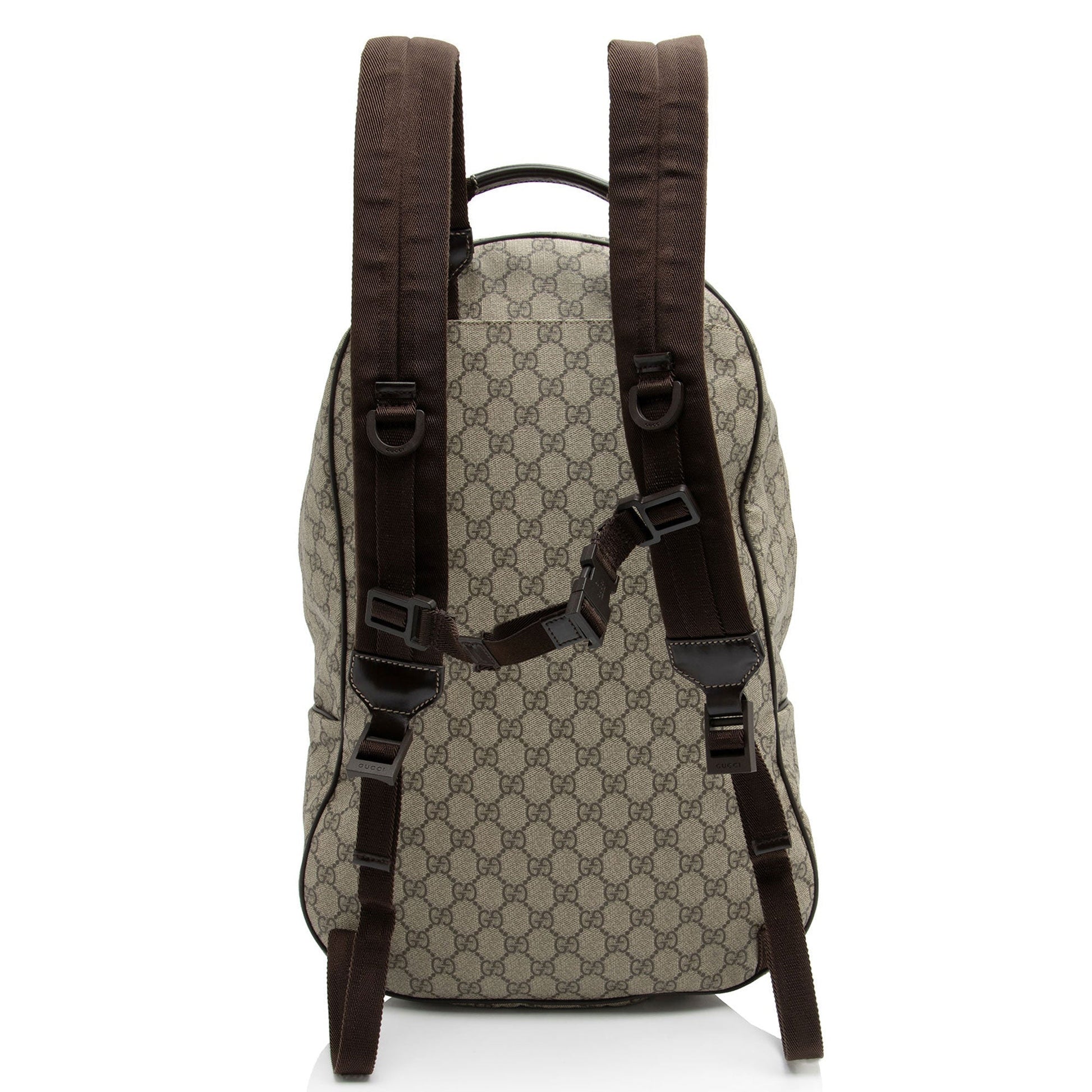 Gucci GG Supreme Interlocking G Backpack Leather Canvas Nylon Brown Shoulder Bag