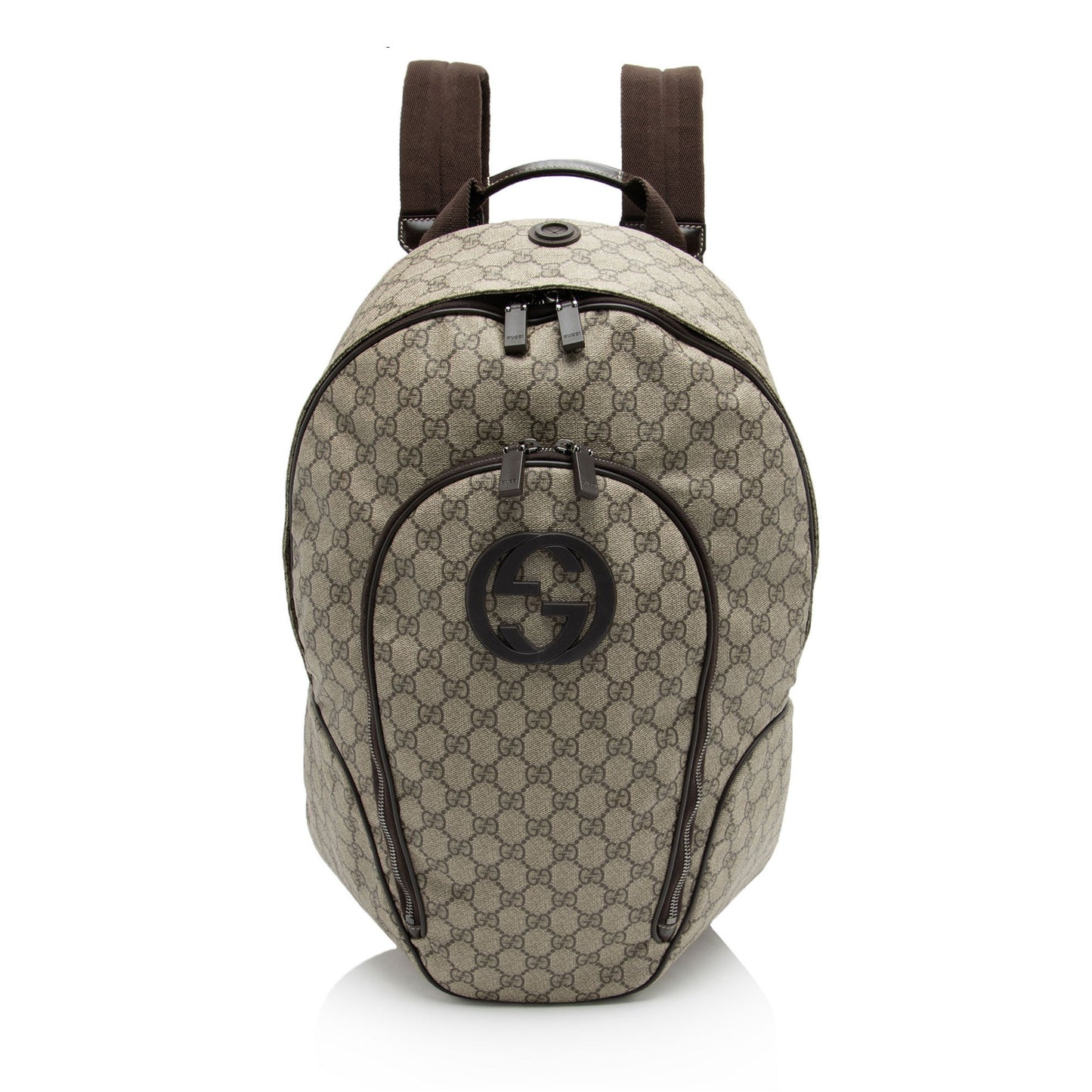 Gucci GG Supreme Interlocking G Backpack Leather Canvas Nylon Brown Shoulder Bag