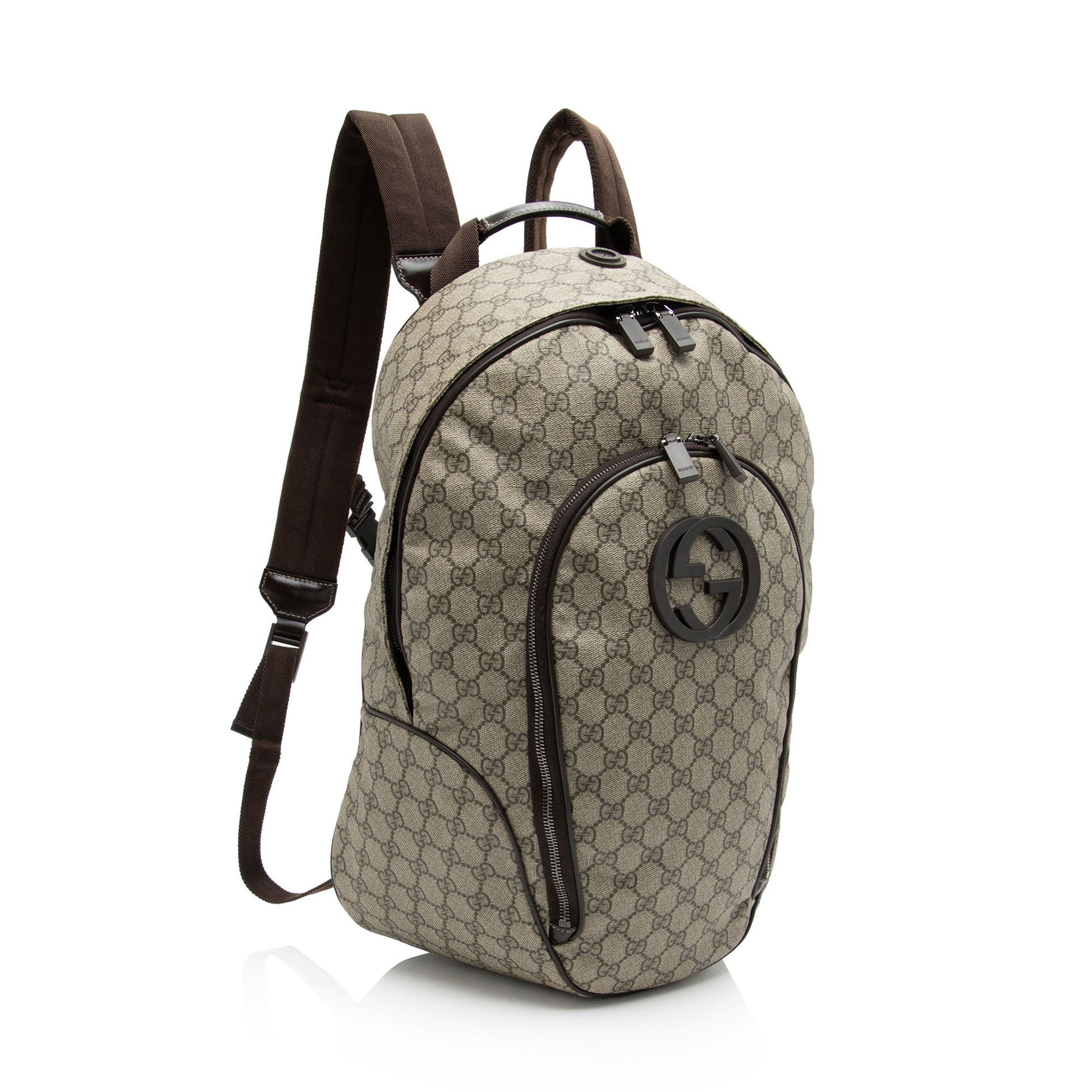 Gucci GG Supreme Interlocking G Backpack Leather Canvas Nylon Brown Shoulder Bag