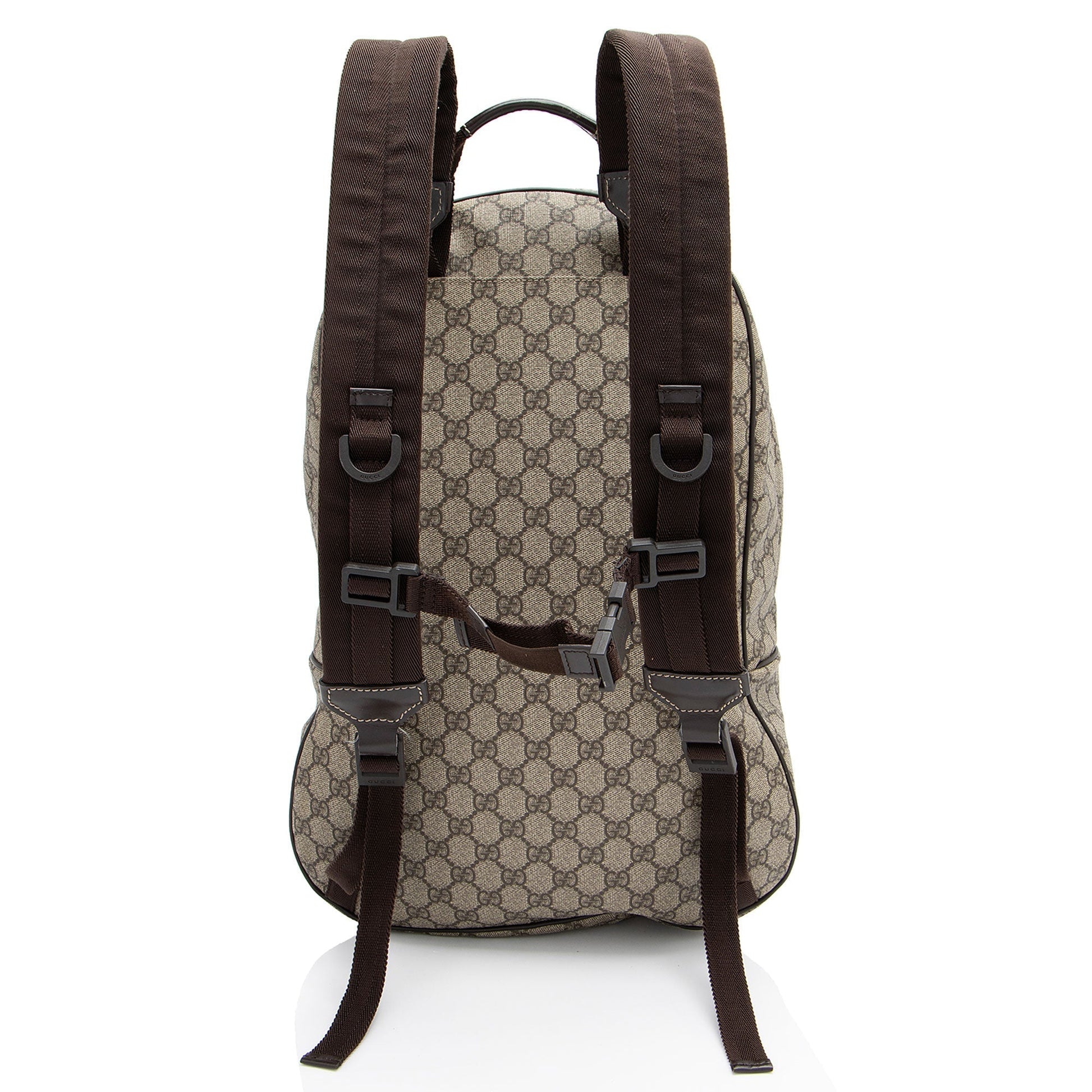 Gucci GG Supreme Interlocking G Backpack Leather Canvas Nylon Brown Shoulder Bag Shf Qigfpu