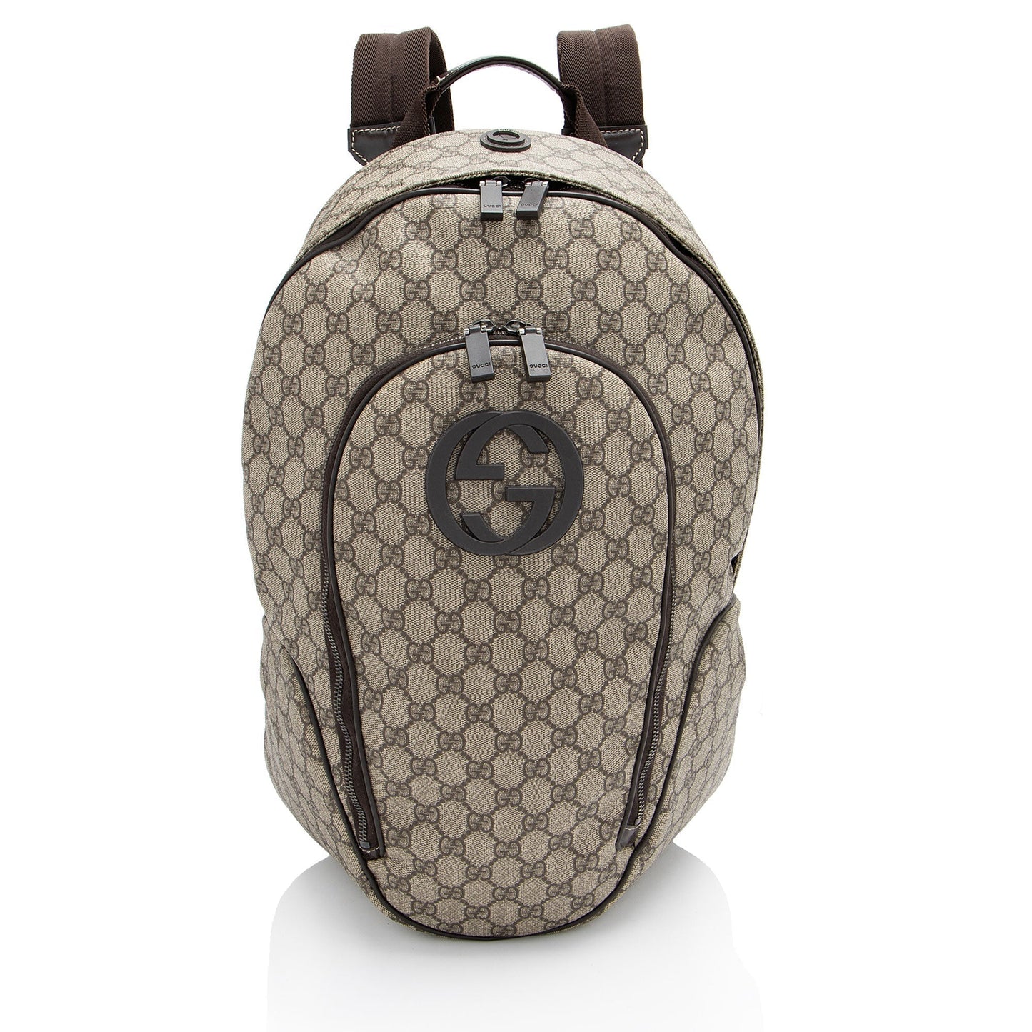 Gucci GG Supreme Interlocking G Backpack Leather Canvas Nylon Brown Shoulder Bag Shf Qigfpu
