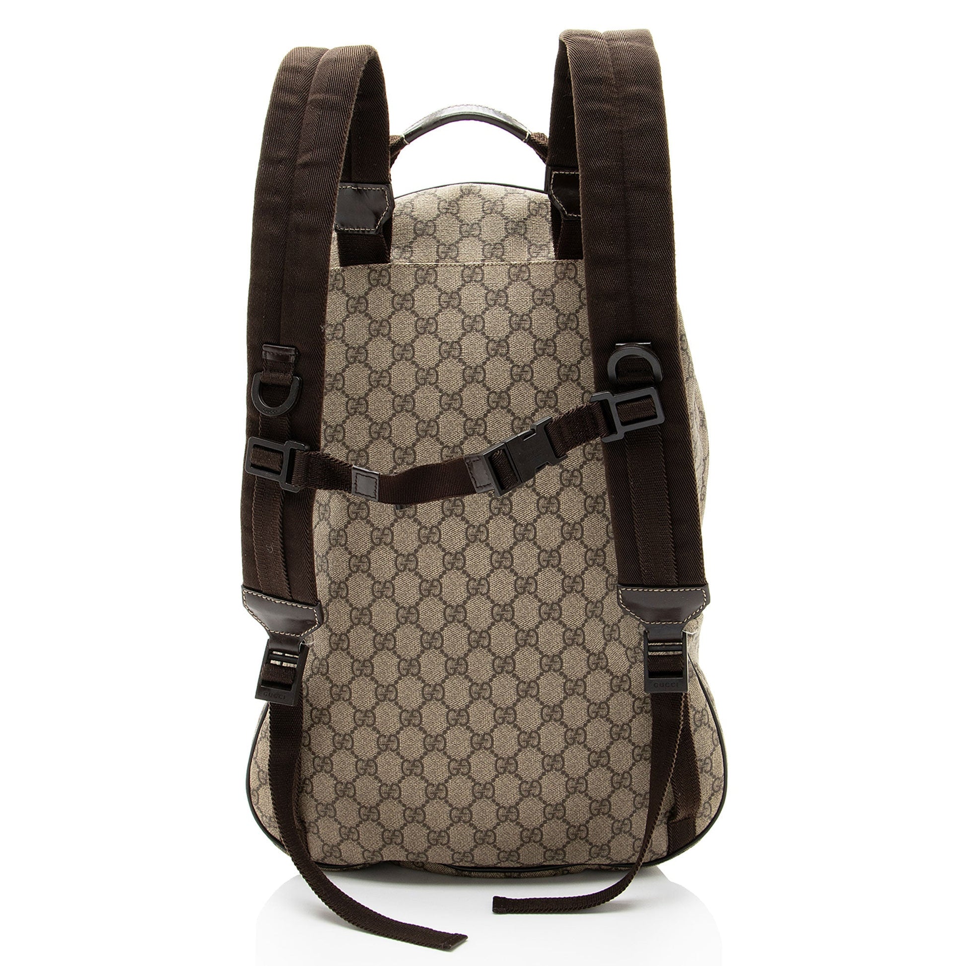 Gucci GG Supreme Interlocking G Backpack Leather Canvas Nylon Brown Shoulder Bag Shf Pflgnl