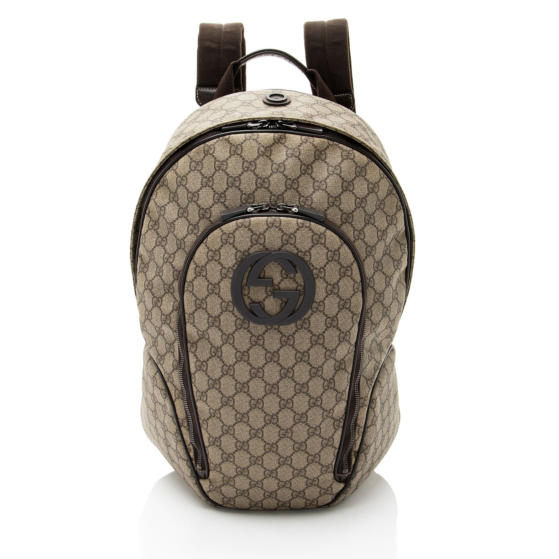 Gucci GG Supreme Interlocking G Backpack Leather Canvas Nylon Brown Shoulder Bag Shf Pflgnl