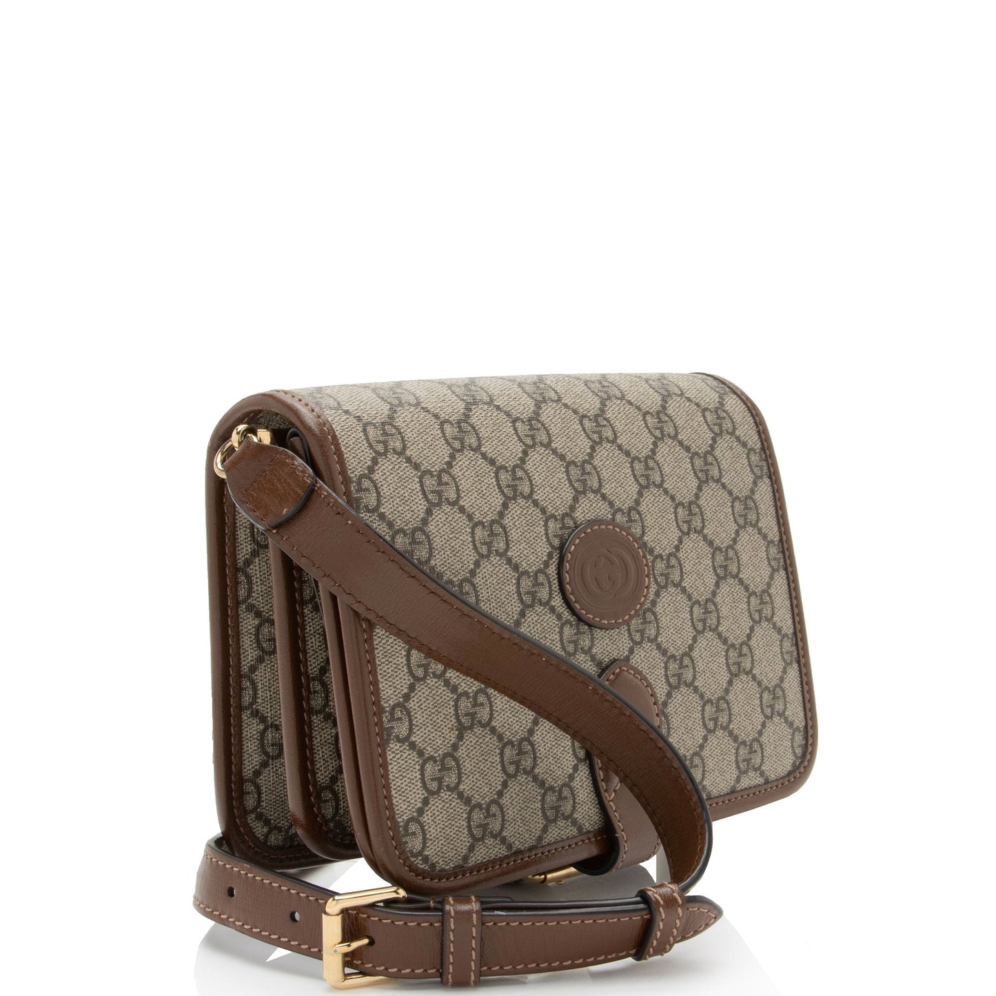 Gucci GG Supreme Interlocking G Leather Canvas Brown Mini Crossbody Bag