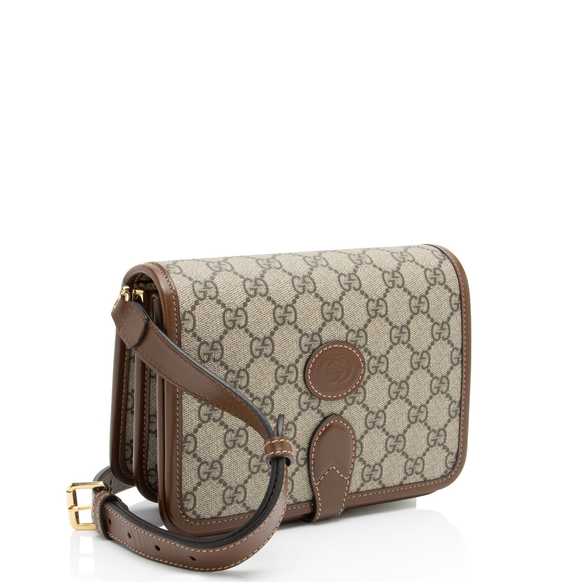 Gucci GG Supreme Interlocking G Leather Canvas Brown Mini Crossbody Bag Mini Crossbody