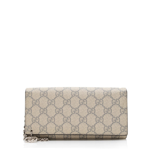 Gucci GG Supreme Interlocking G Wallet Leather Canvas Beige Grey Shoulder Bag