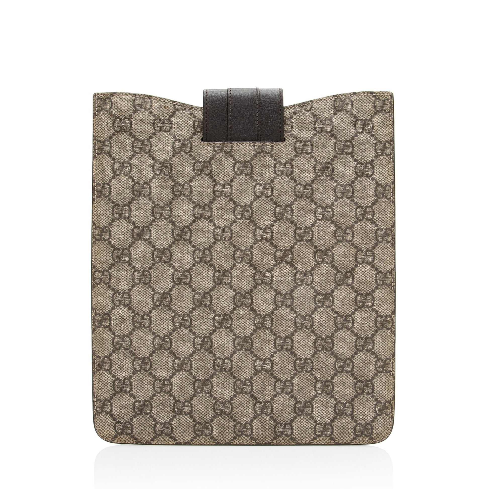 Gucci GG Supreme iPad Case SHF Leather Canvas Brown Beige Handbag