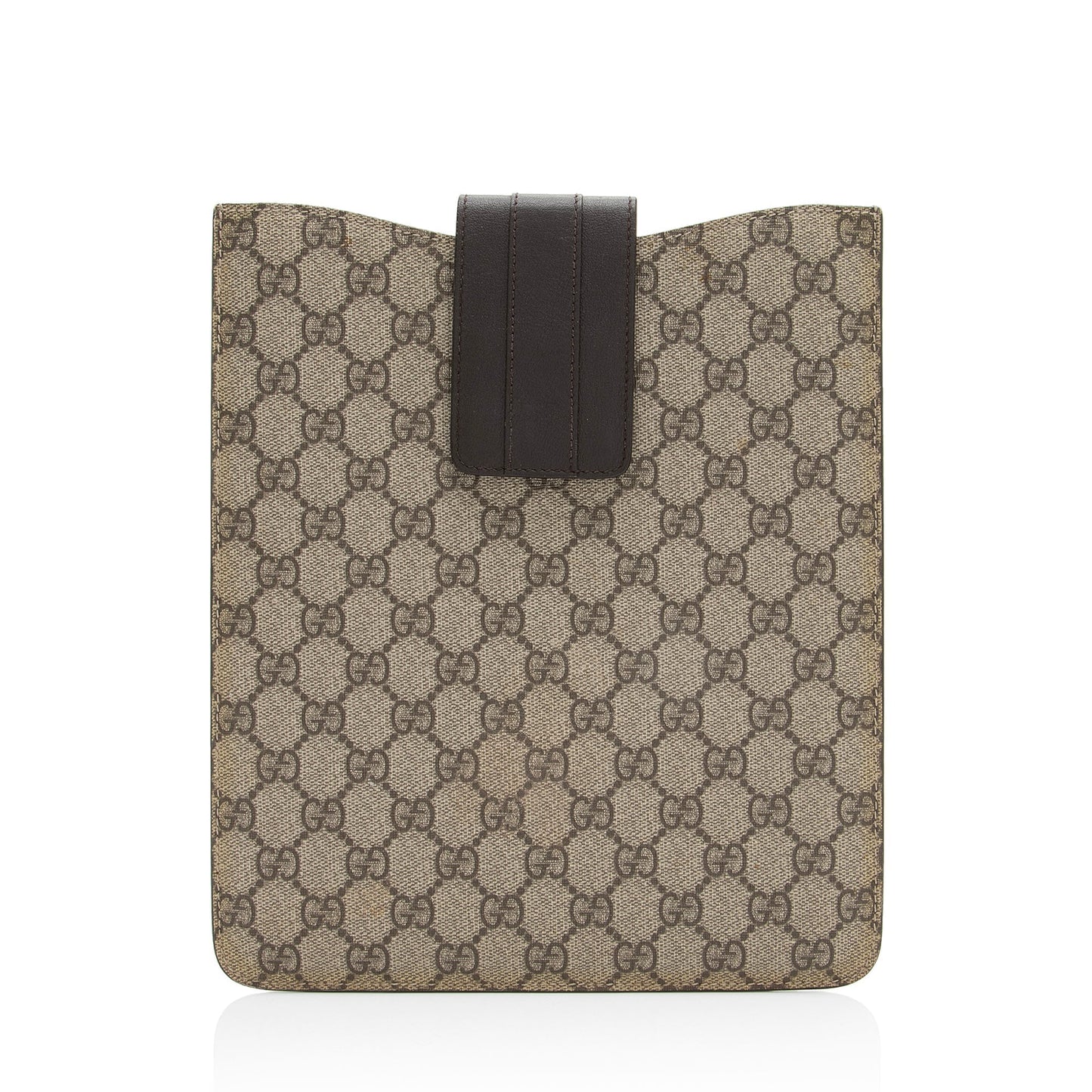 Gucci GG Supreme iPad Case SHF Leather Canvas Brown Beige Handbag