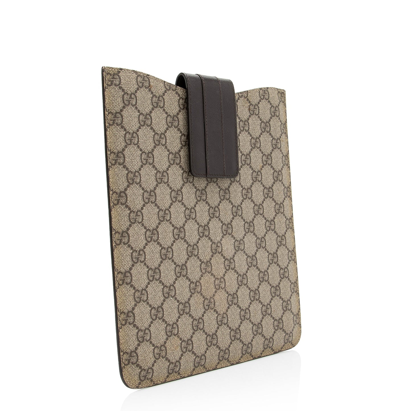 Gucci GG Supreme iPad Case SHF Leather Canvas Brown Beige Handbag
