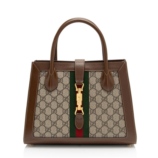 Gucci GG Supreme Jackie SHF-bDznVe Leather Canvas Nylon Brown Tote Bag