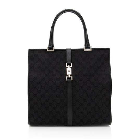 Gucci GG Supreme Bardot SHF Leather Canvas Black Tote Bag