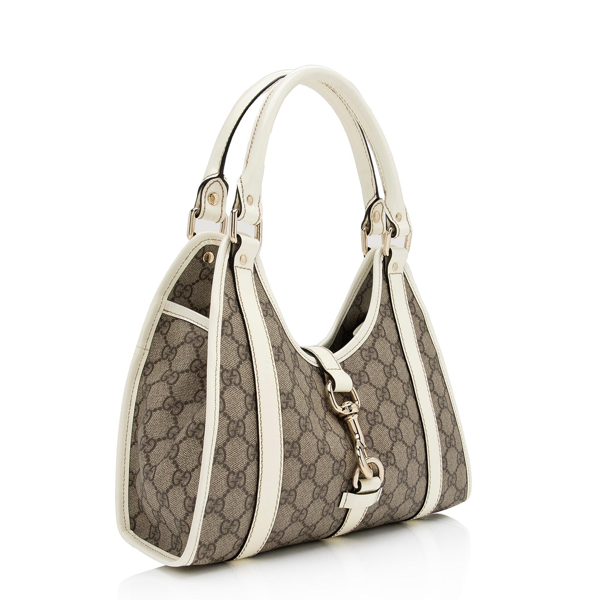 Gucci GG Supreme Joy Bardot SHF-wBWBB2 Leather Canvas Patent White Shoulder Bag
