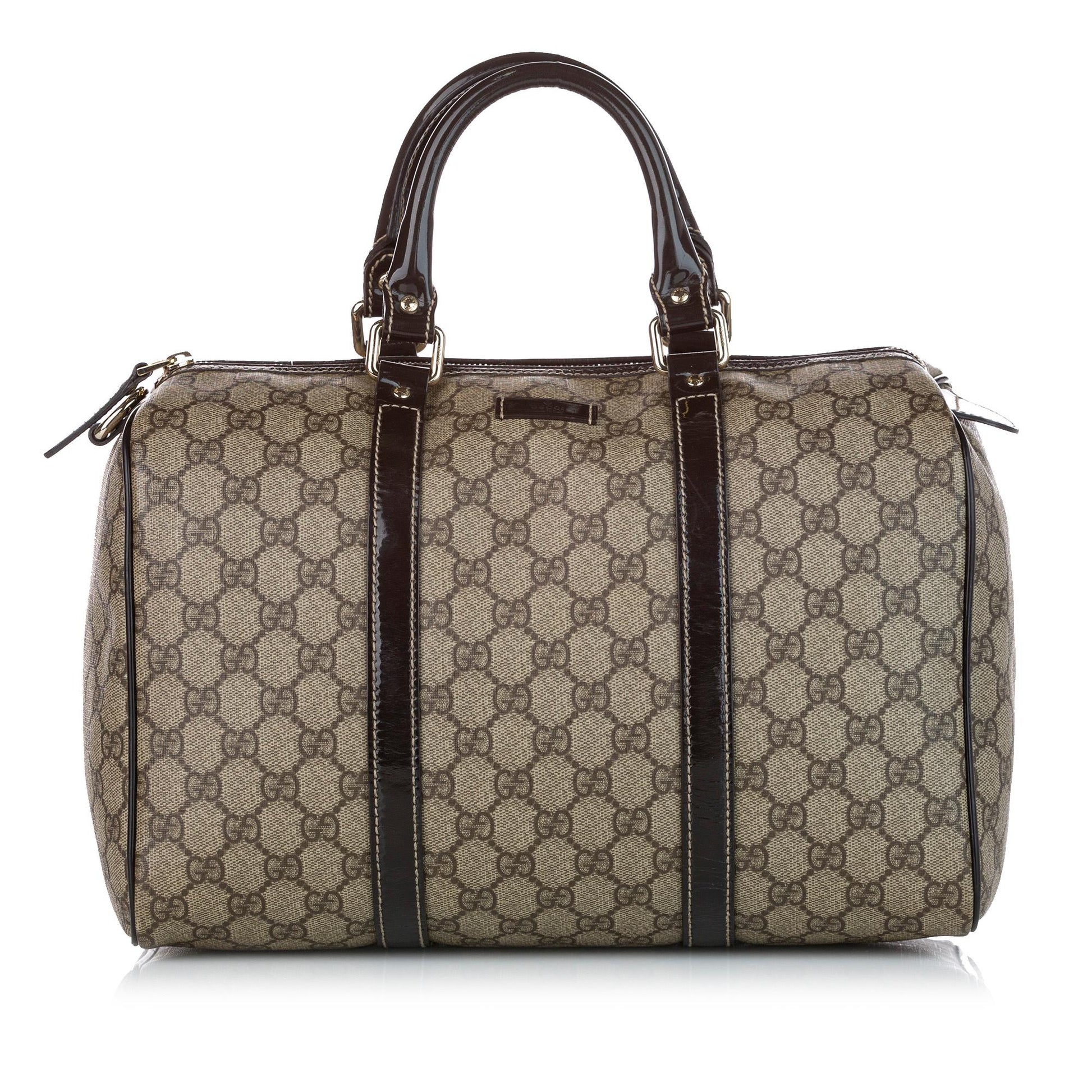 Gucci GG Supreme Joy Boston SHG Canvas Calf Brown Satchel Bag