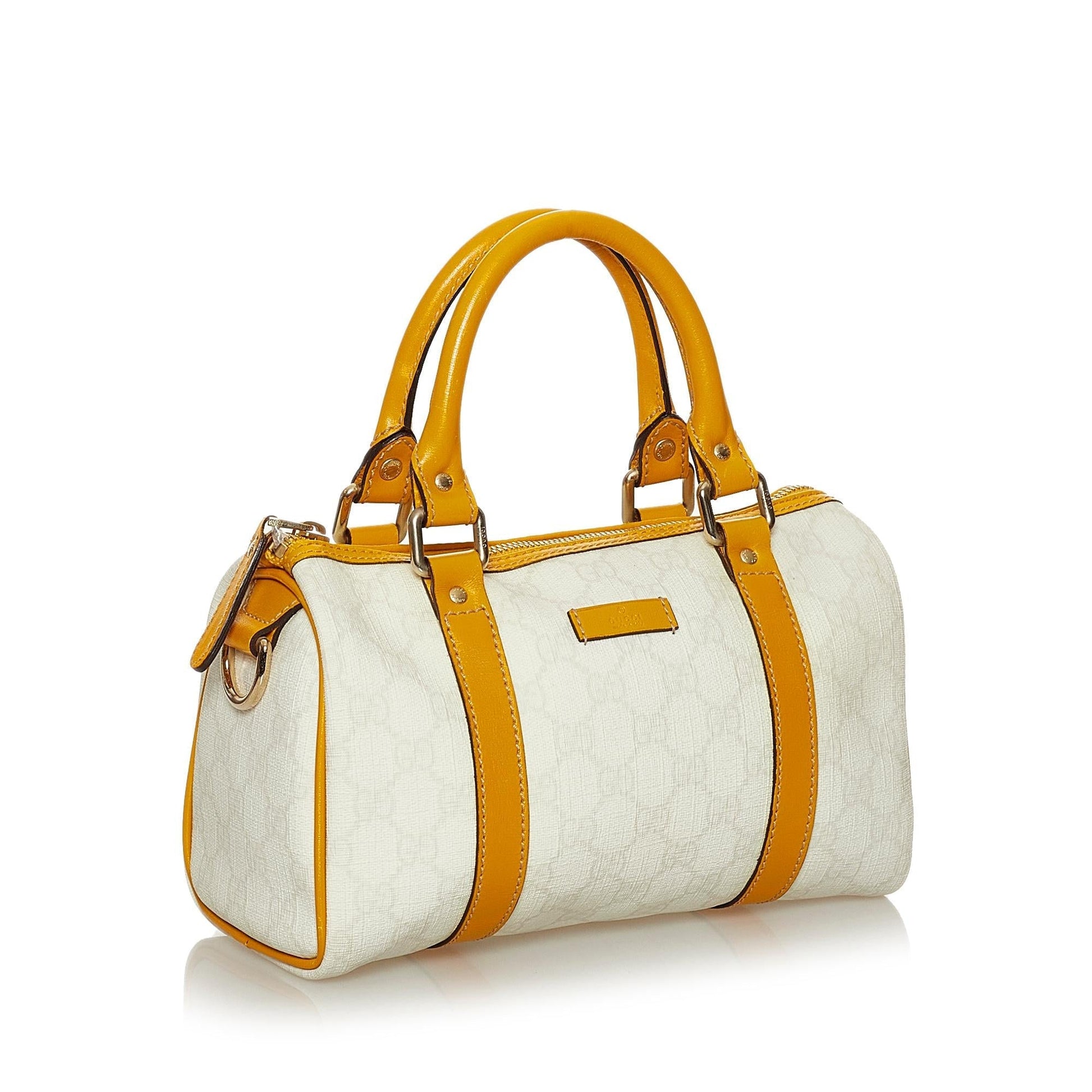 Gucci GG Supreme Joy Boston SHG Canvas White Brown Satchel Bag