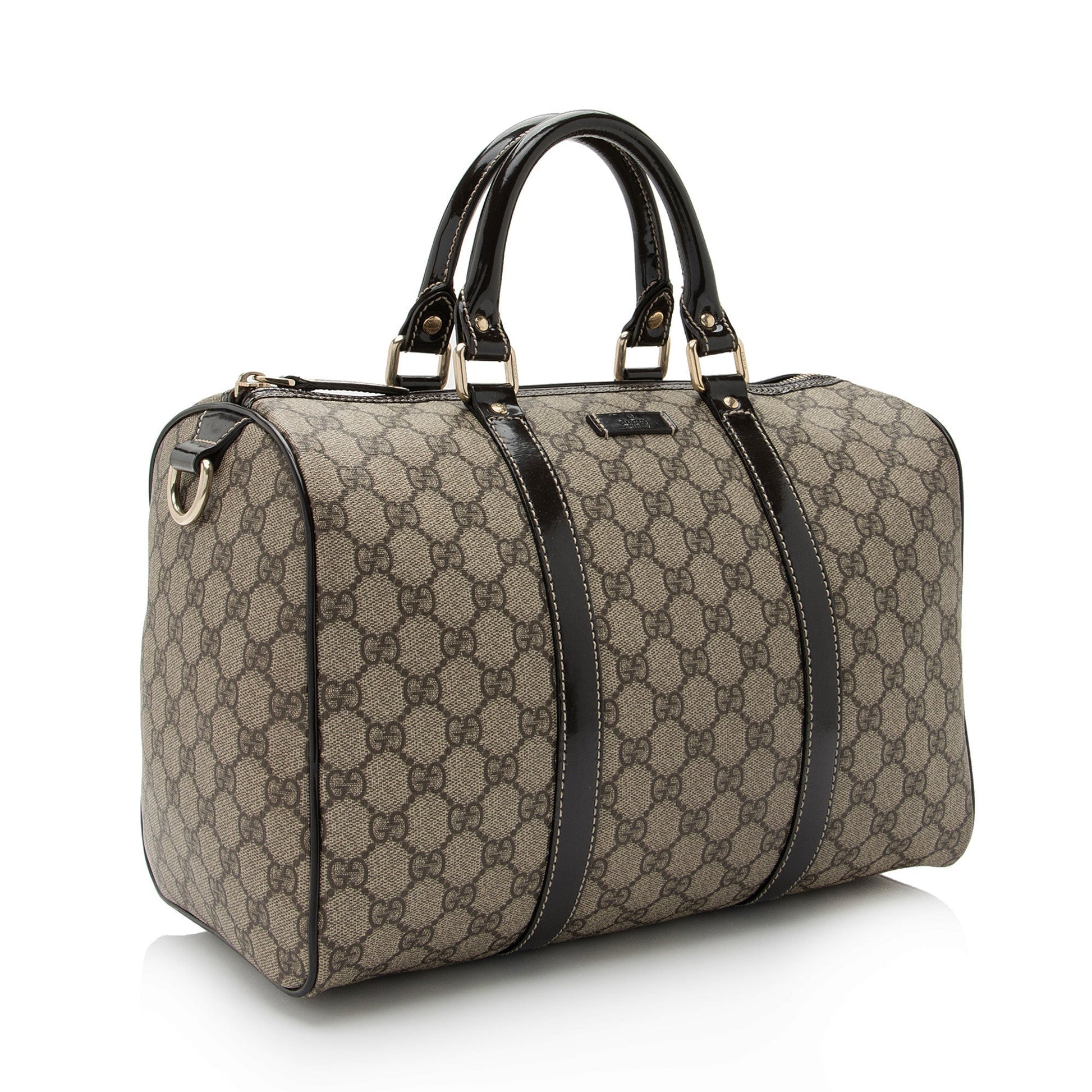 Gucci GG Supreme Joy Boston SHF-AS5z94 Leather Canvas Patent Brown Satchel Bag