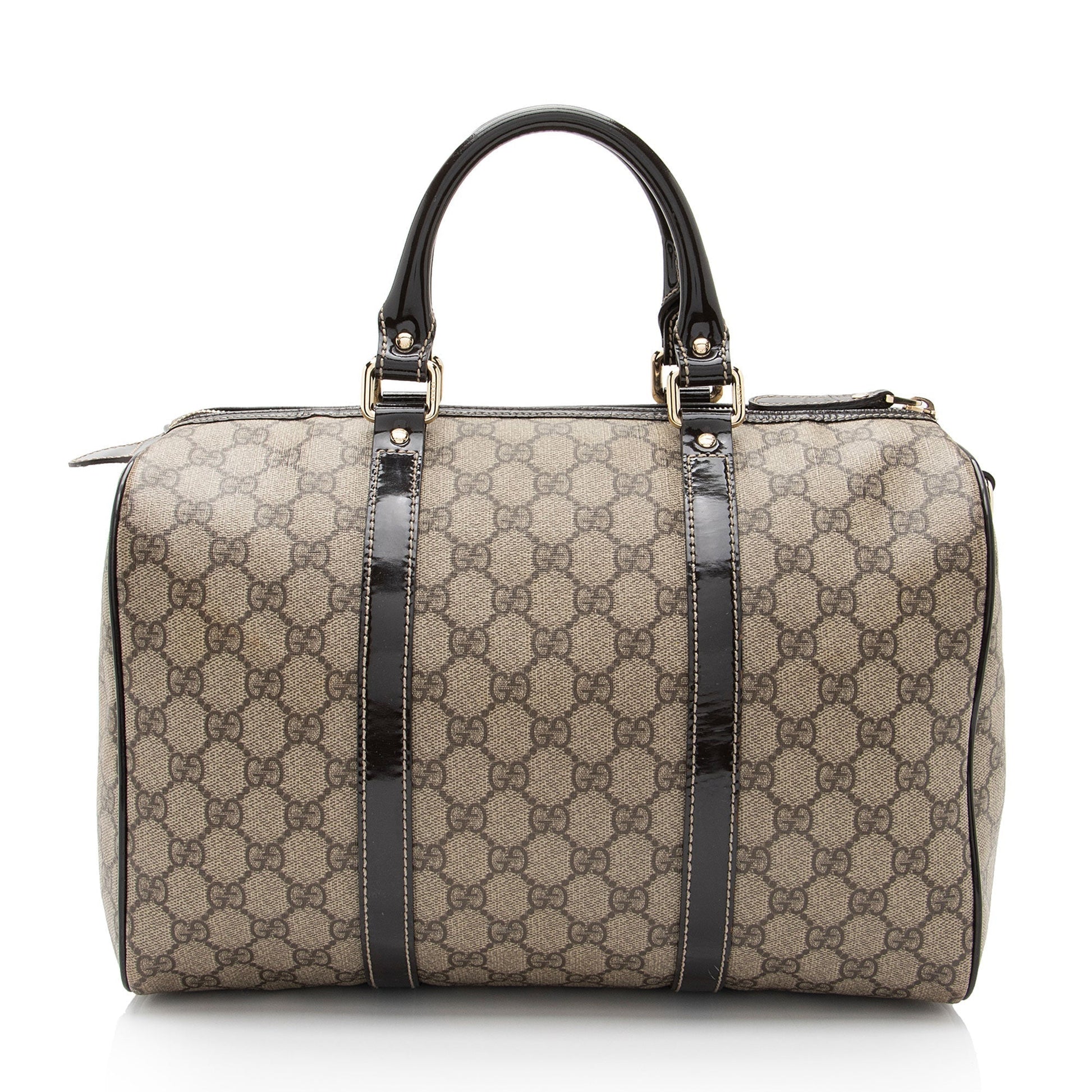 Gucci GG Supreme Joy Boston SHF-STef8B Leather Canvas Patent Brown Satchel Bag