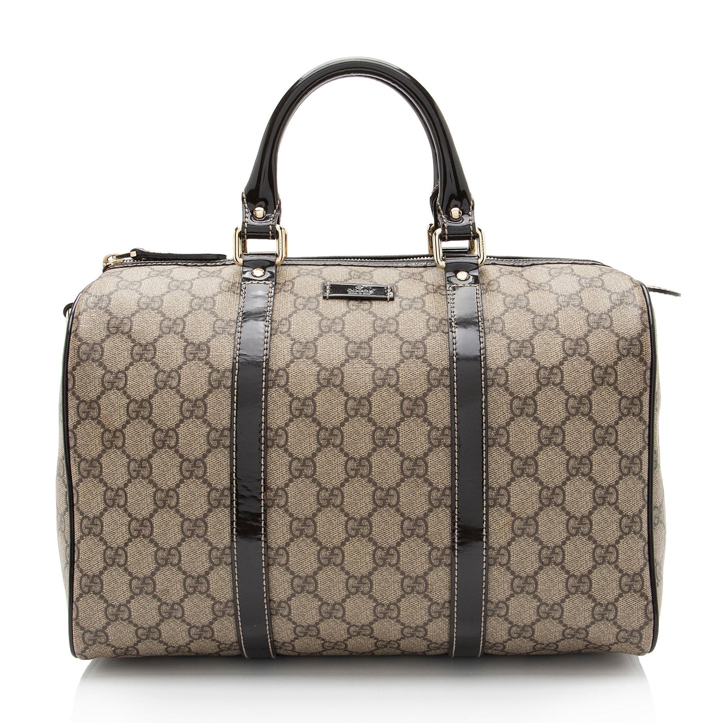 Gucci GG Supreme Joy Boston SHF-STef8B Leather Canvas Patent Brown Satchel Bag