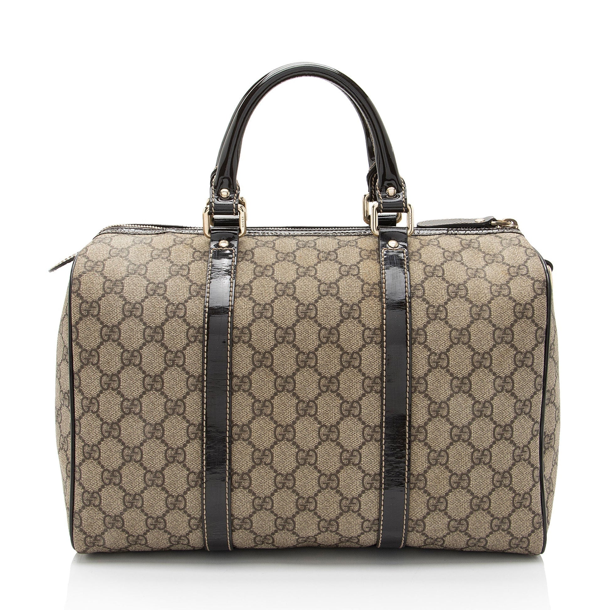 Gucci GG Supreme Joy Boston SHF-XsbZz7 Leather Canvas Brown Beige Satchel Bag